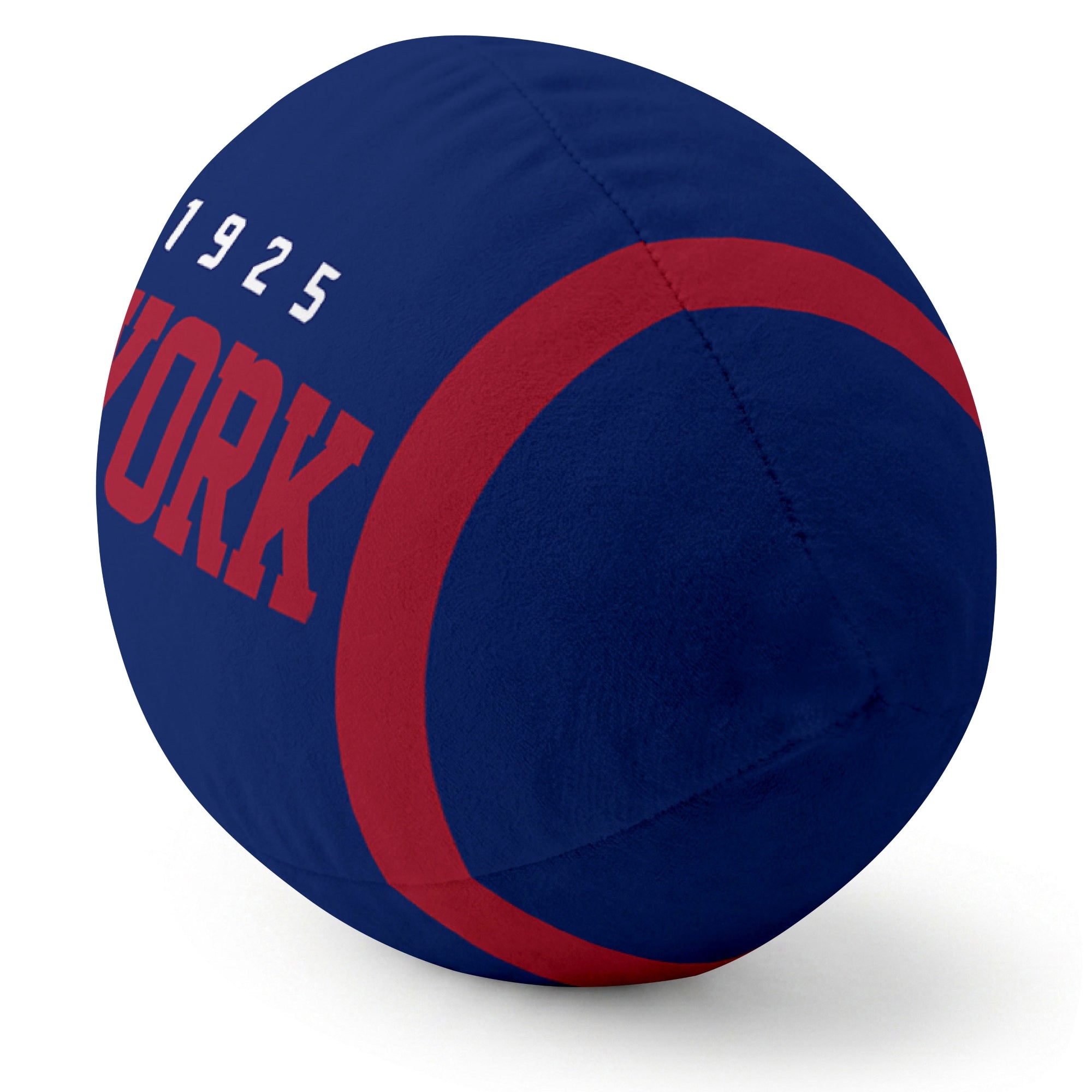 New York Blue Royal football pillow rounded end and seam angle view