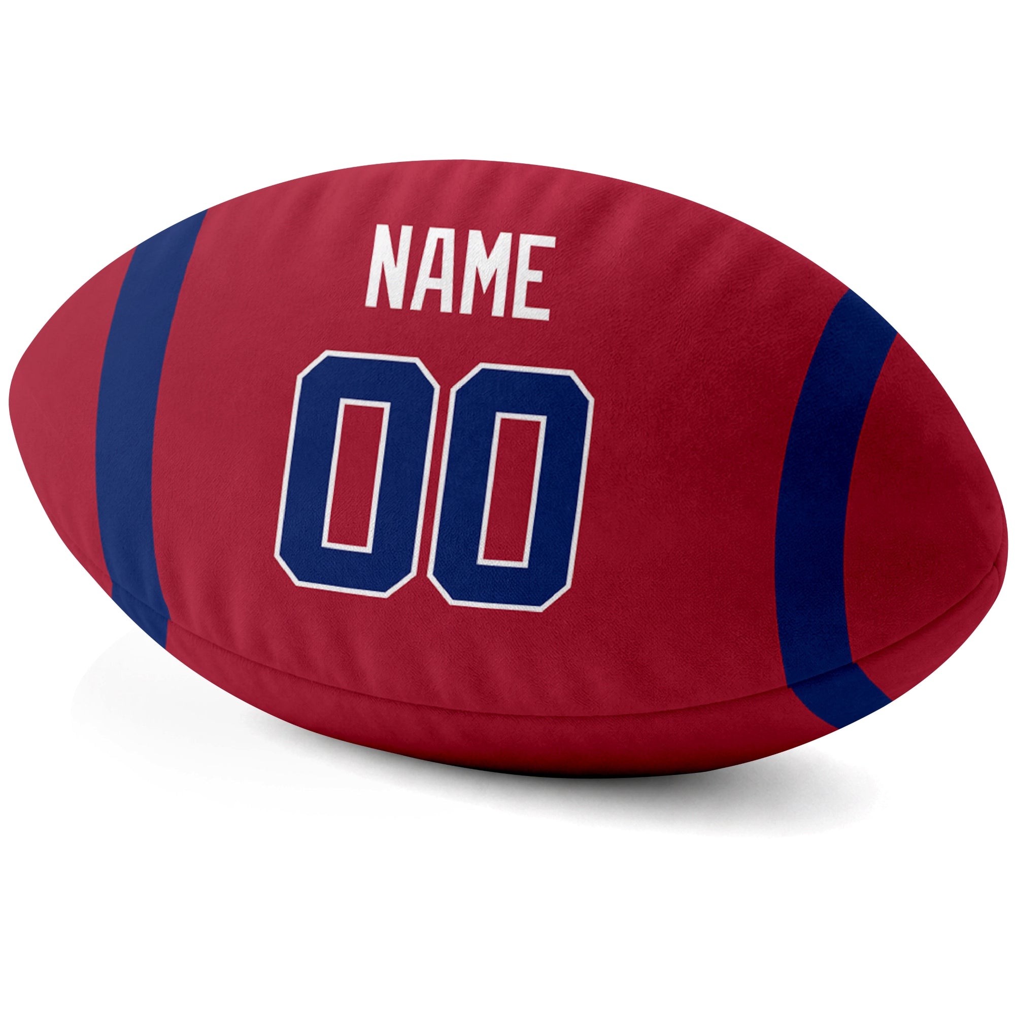 New York Blue Red personalized football pillow custom name and jersey number side view