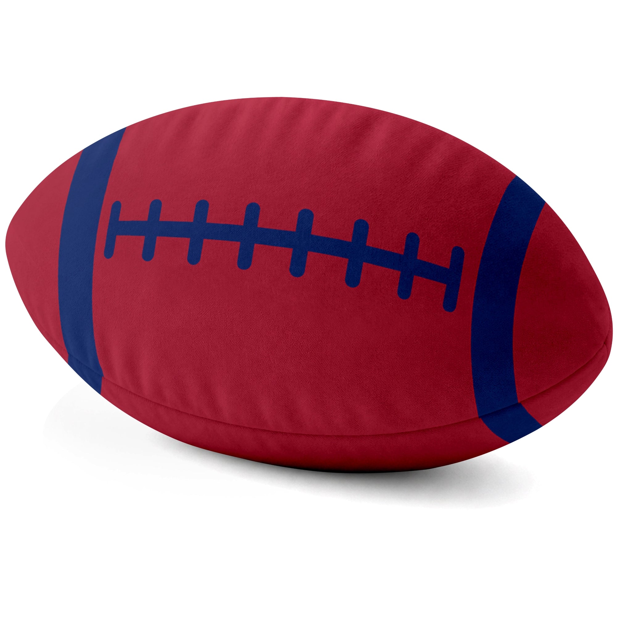 New York Blue Red football shaped pillow lace detail side view