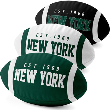 New York Green personalized football shaped pillow collection in Green, White and Black with city lettering