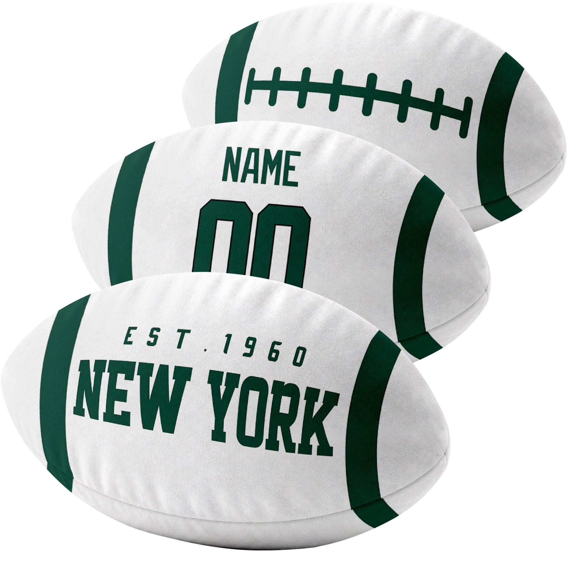 New York Green custom football pillow multi angle comparison in Green, White and Black