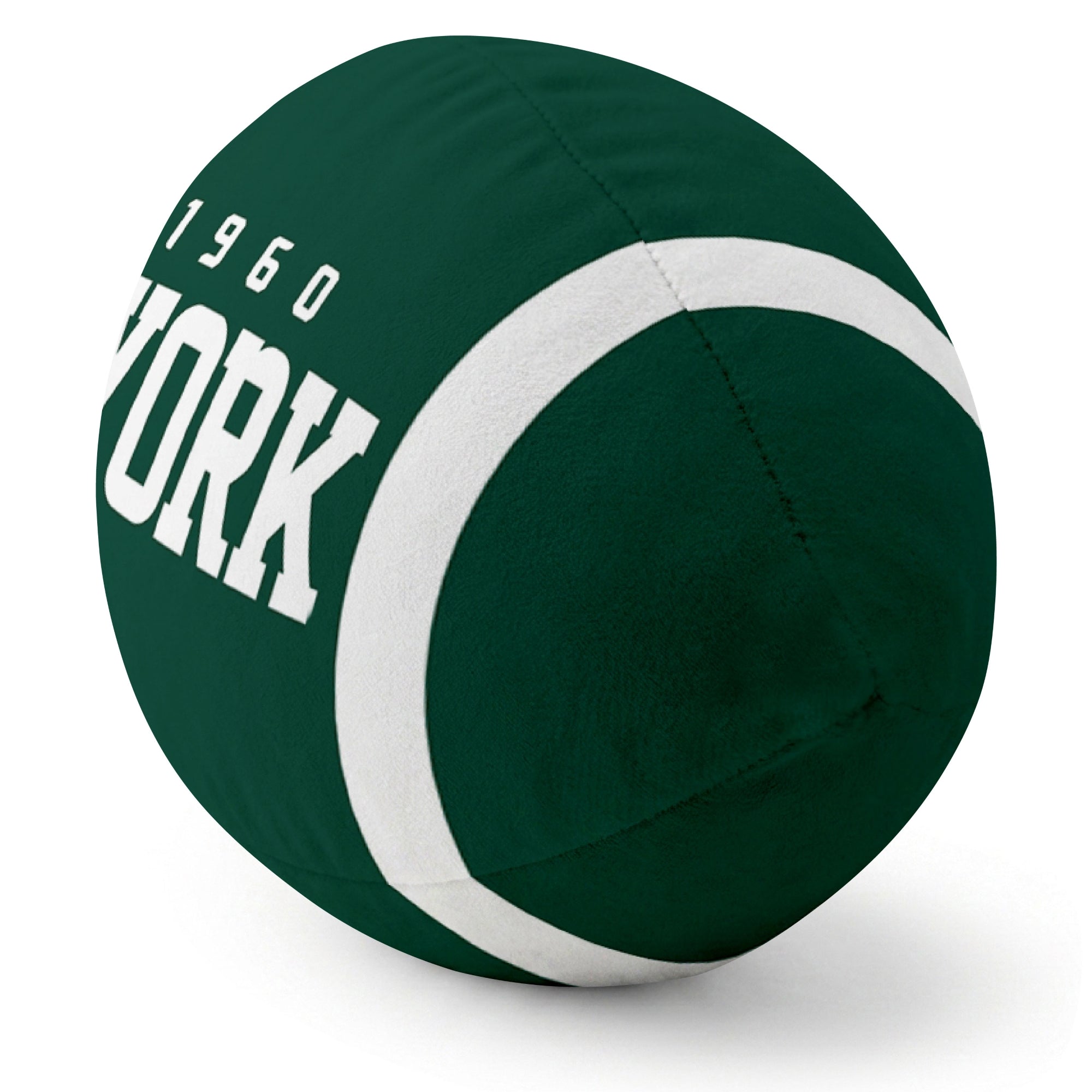 New York Green Green football pillow rounded end and seam angle view