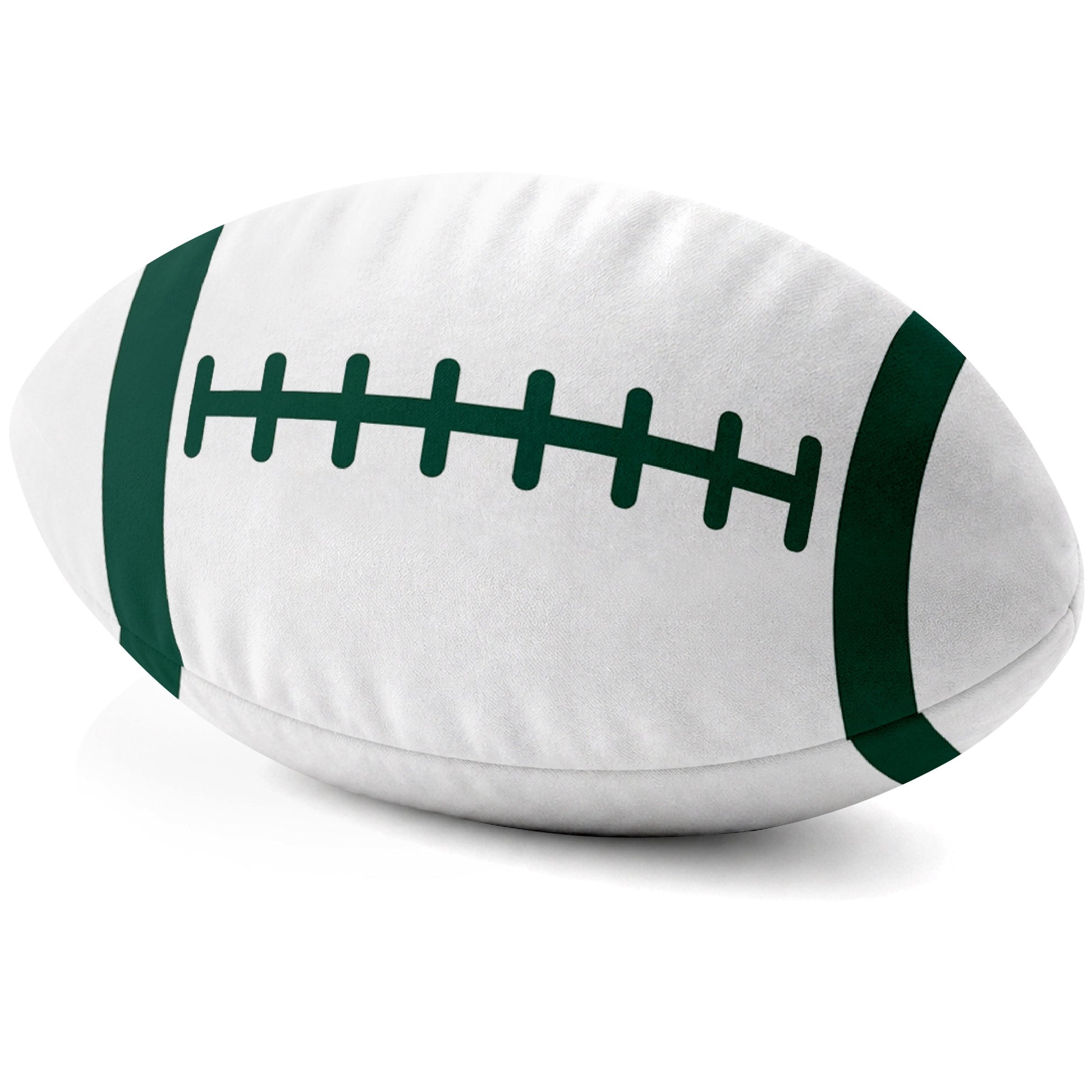 New York Green White football shaped pillow lace detail side view
