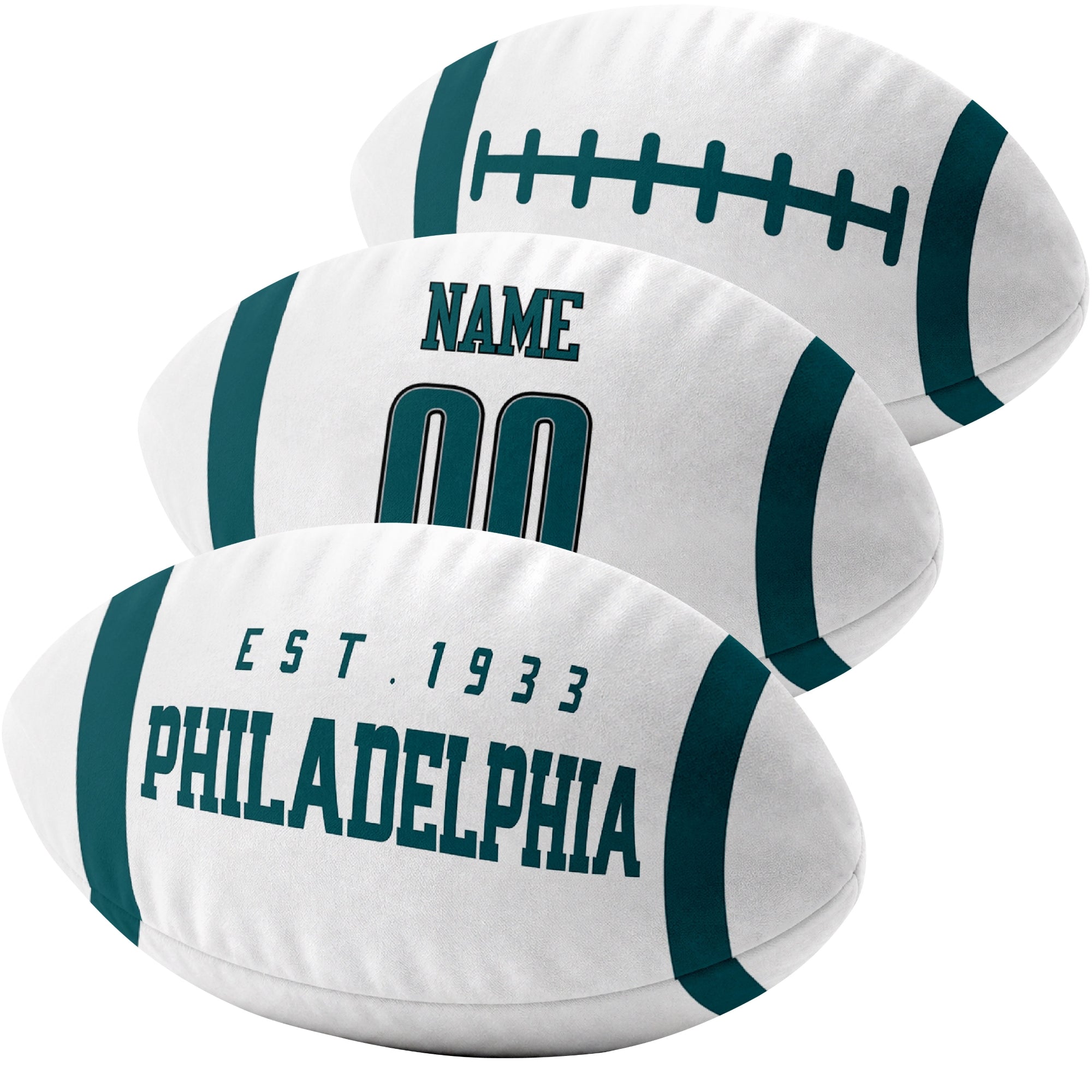 Philadelphia custom football pillow multi angle comparison in Midnight Green, White and Black