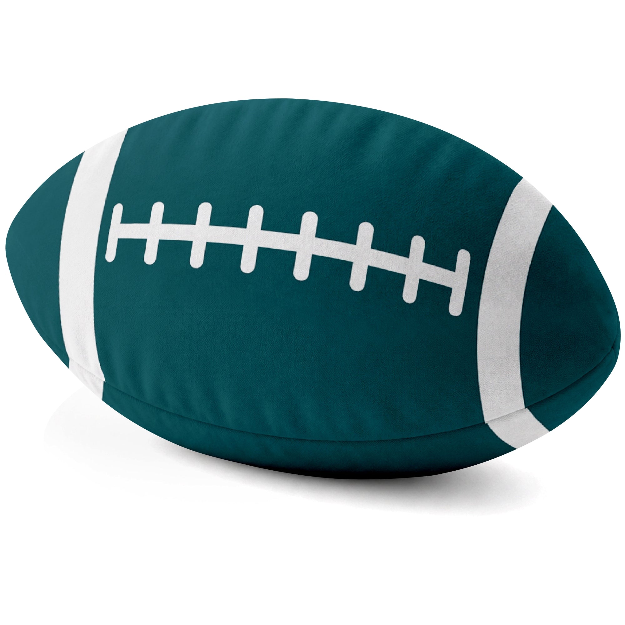 Philadelphia Midnight Green football shaped pillow lace detail side view