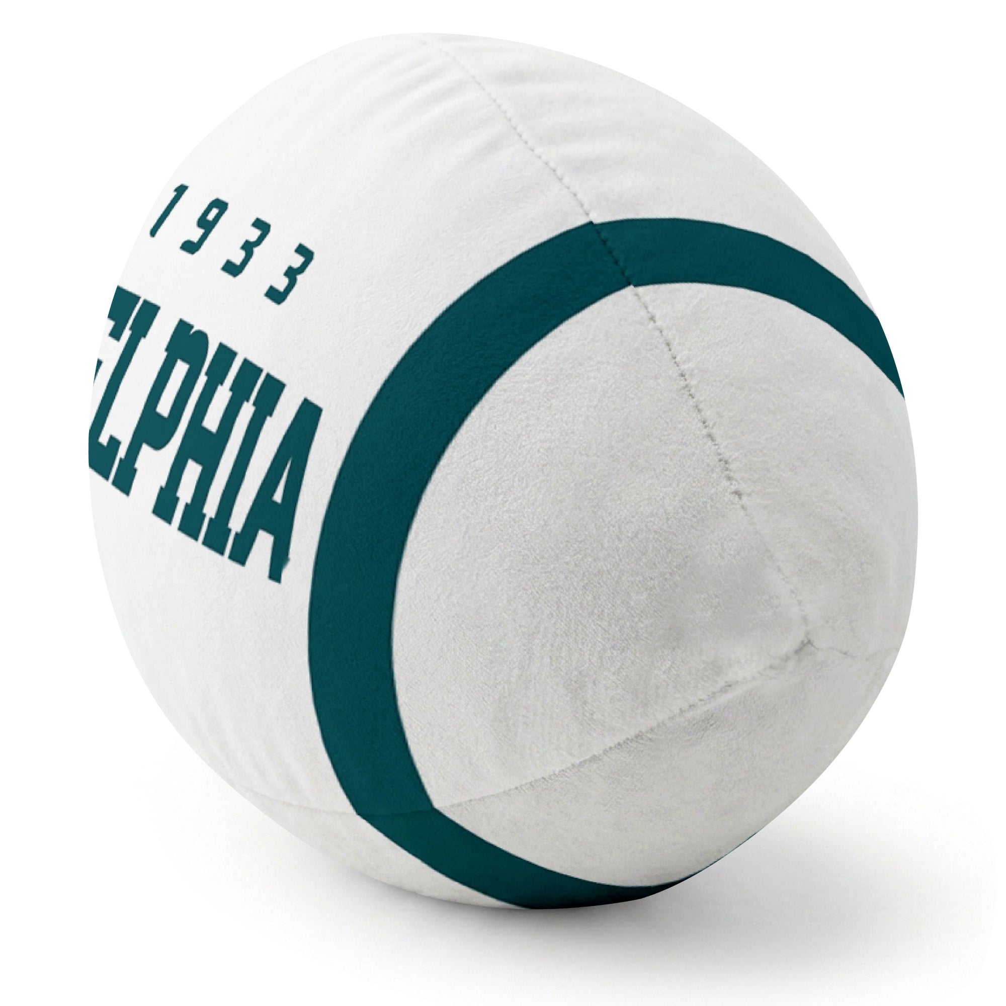 Philadelphia White football pillow rounded end and seam angle view