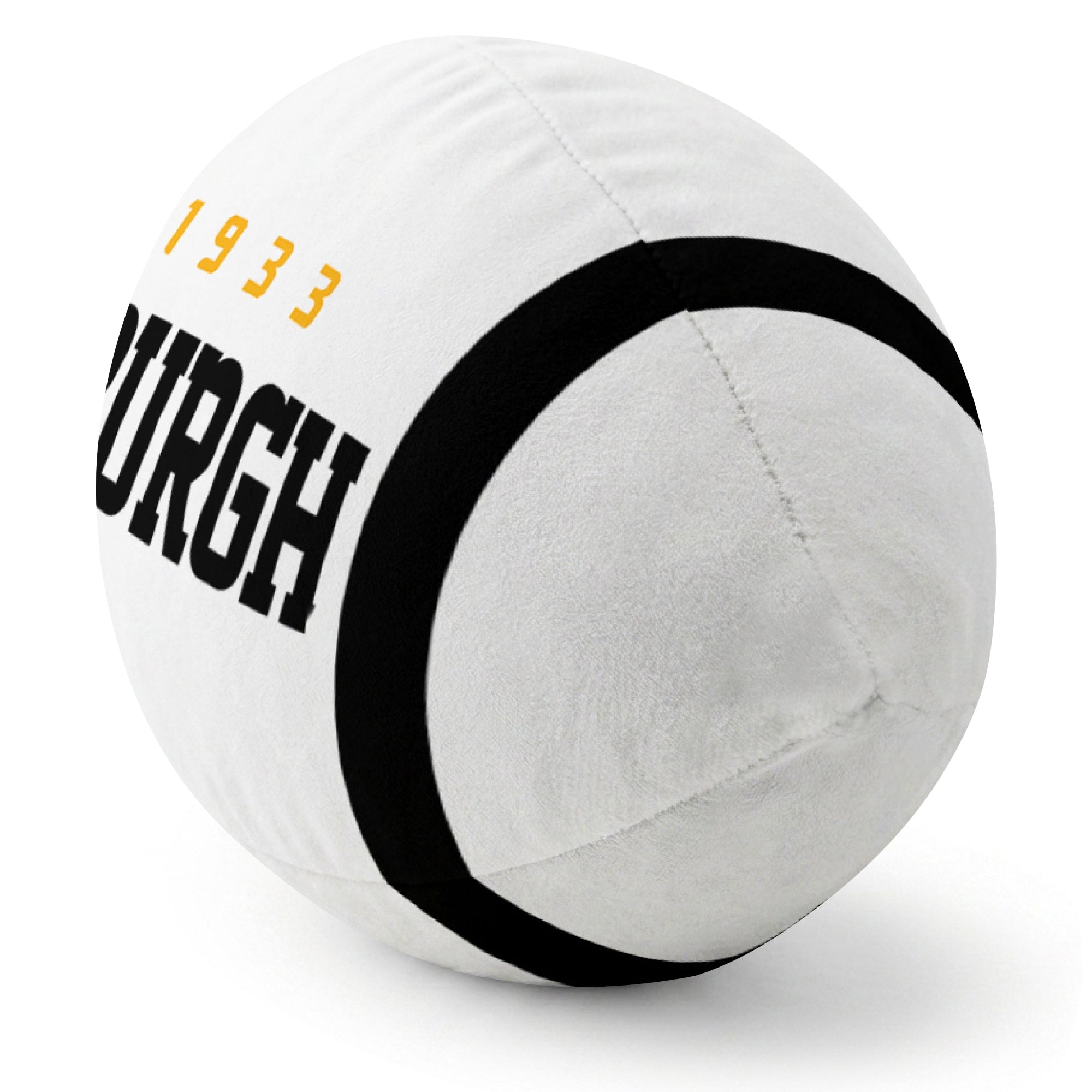 Pittsburgh White football pillow rounded end and seam angle view