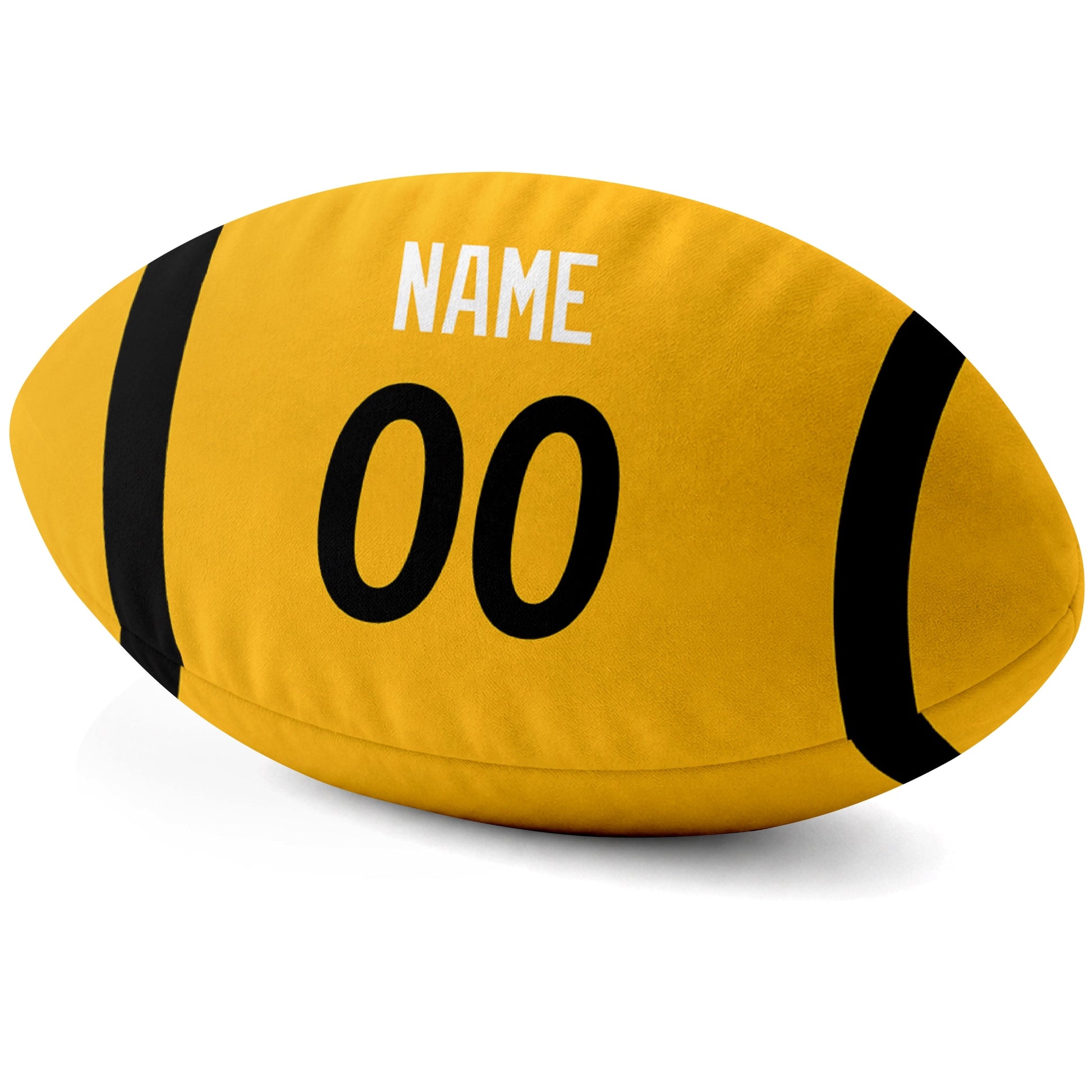 Pittsburgh Gold personalized football pillow custom name and jersey number side view