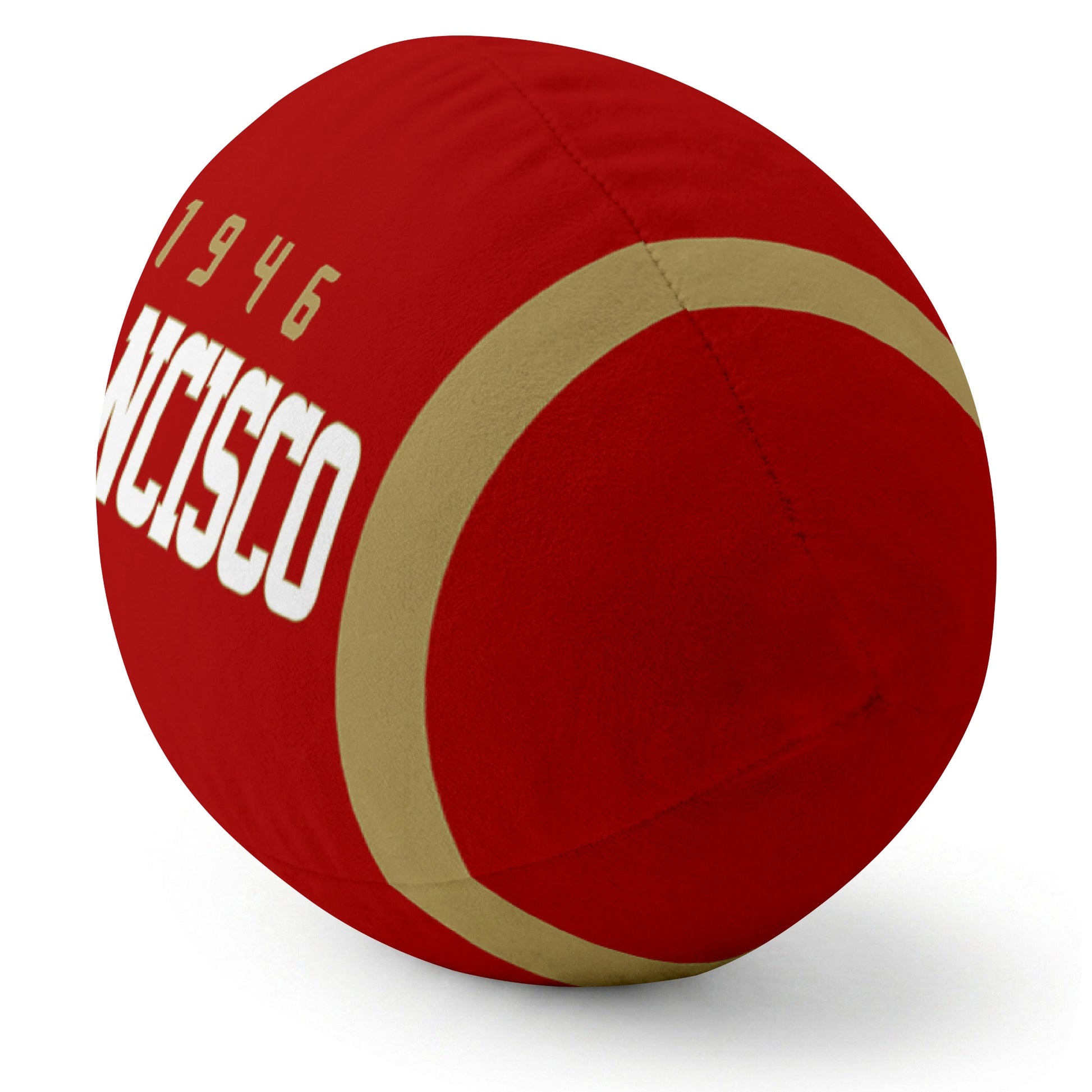 San Francisco Scarlet football pillow rounded end and seam angle view