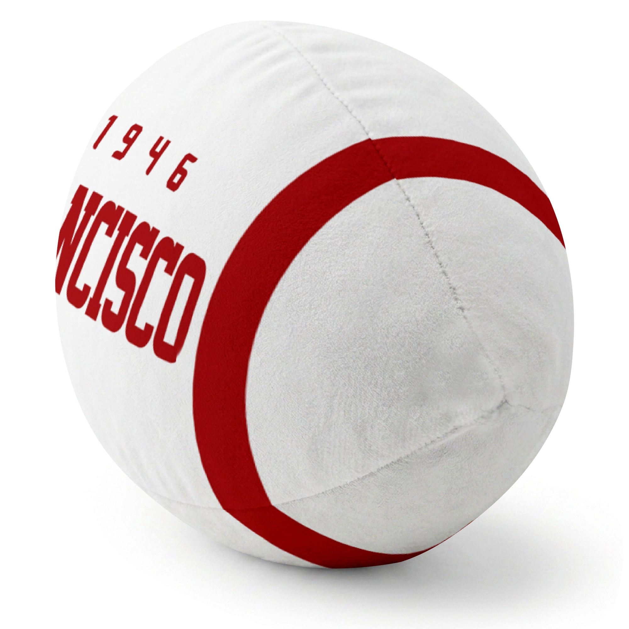 San Francisco White football pillow rounded end and seam angle view
