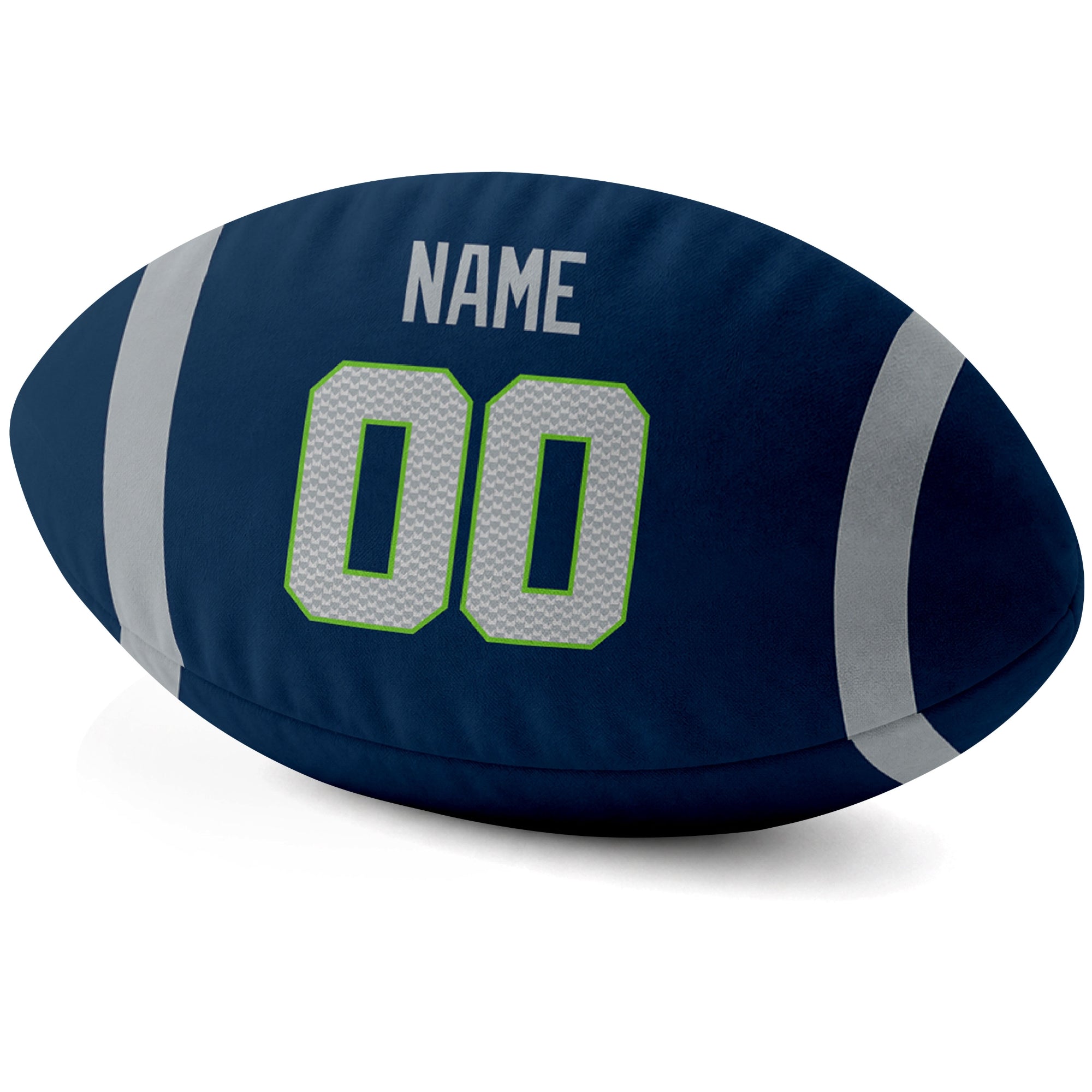 Seattle Navy personalized football pillow custom name and jersey number side view