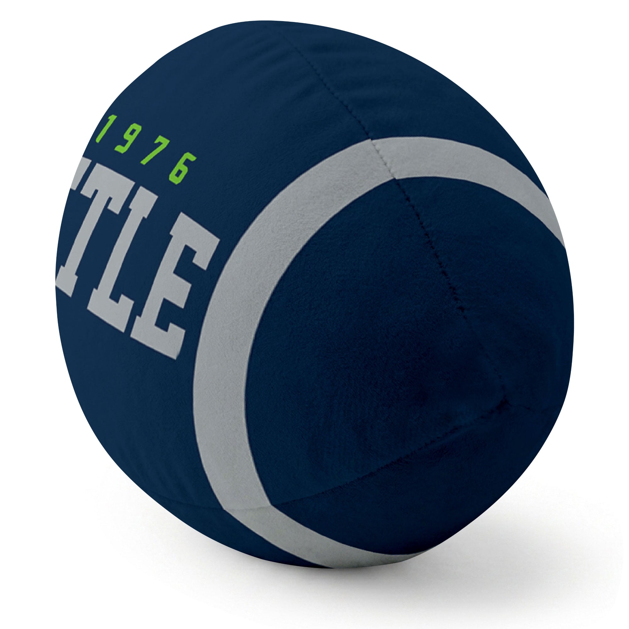 Seattle Navy football pillow rounded end and seam angle view