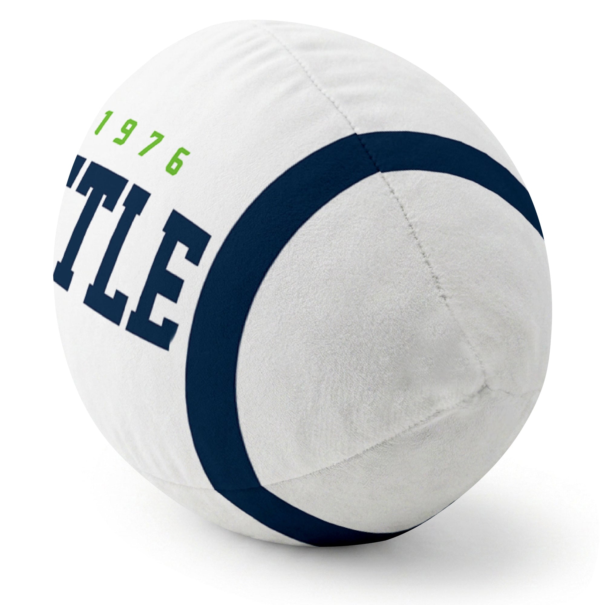 Seattle White football pillow rounded end and seam angle view