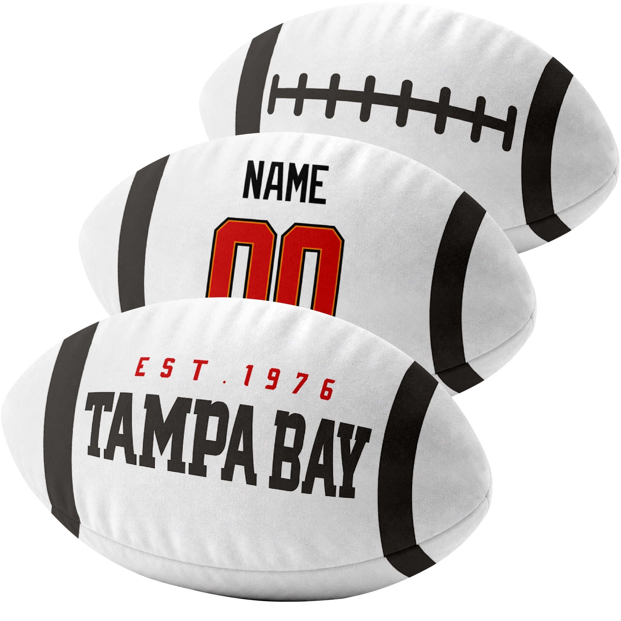 Tampa Bay custom football pillow multi angle comparison in Red, White and Black