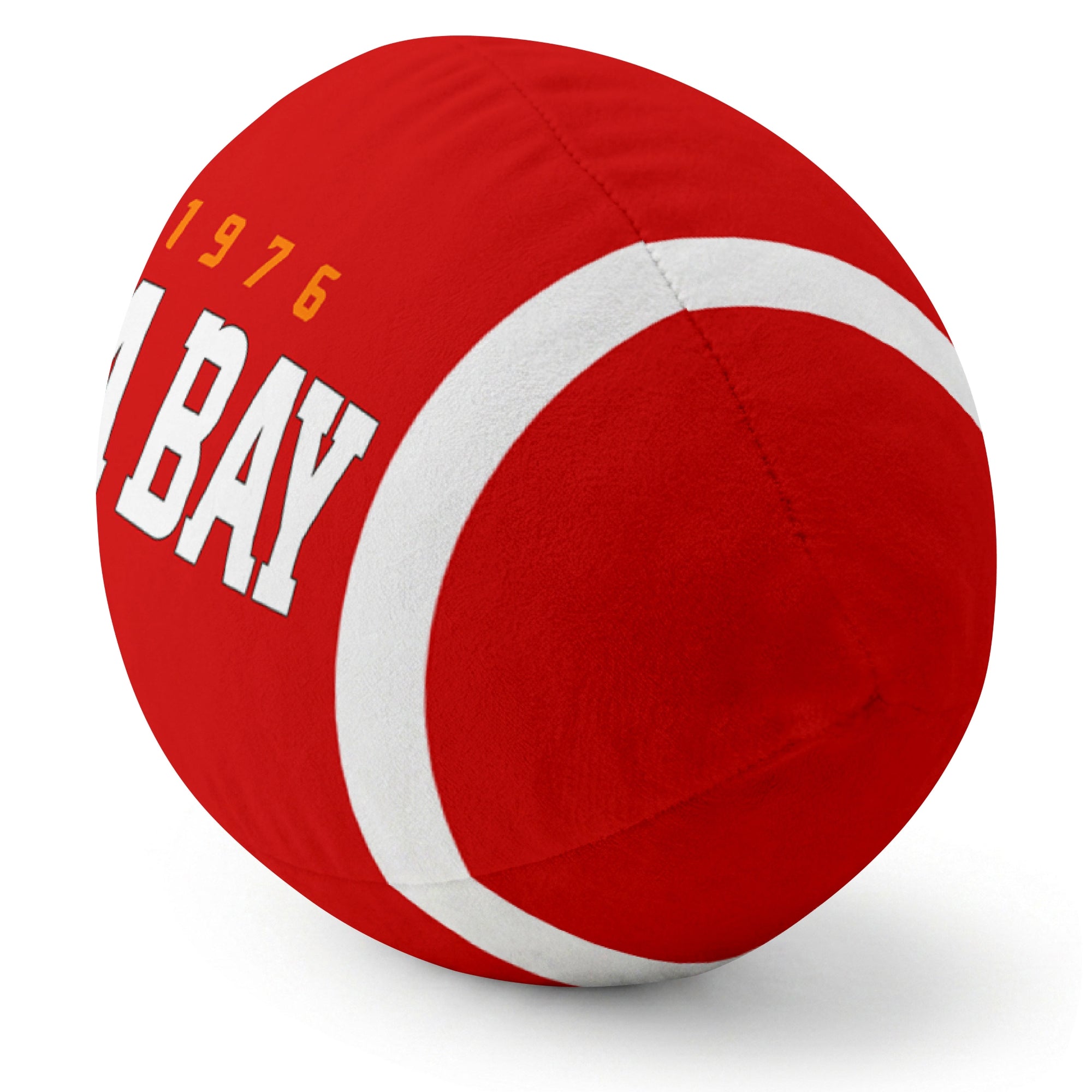 Tampa Bay Red football pillow rounded end and seam angle view