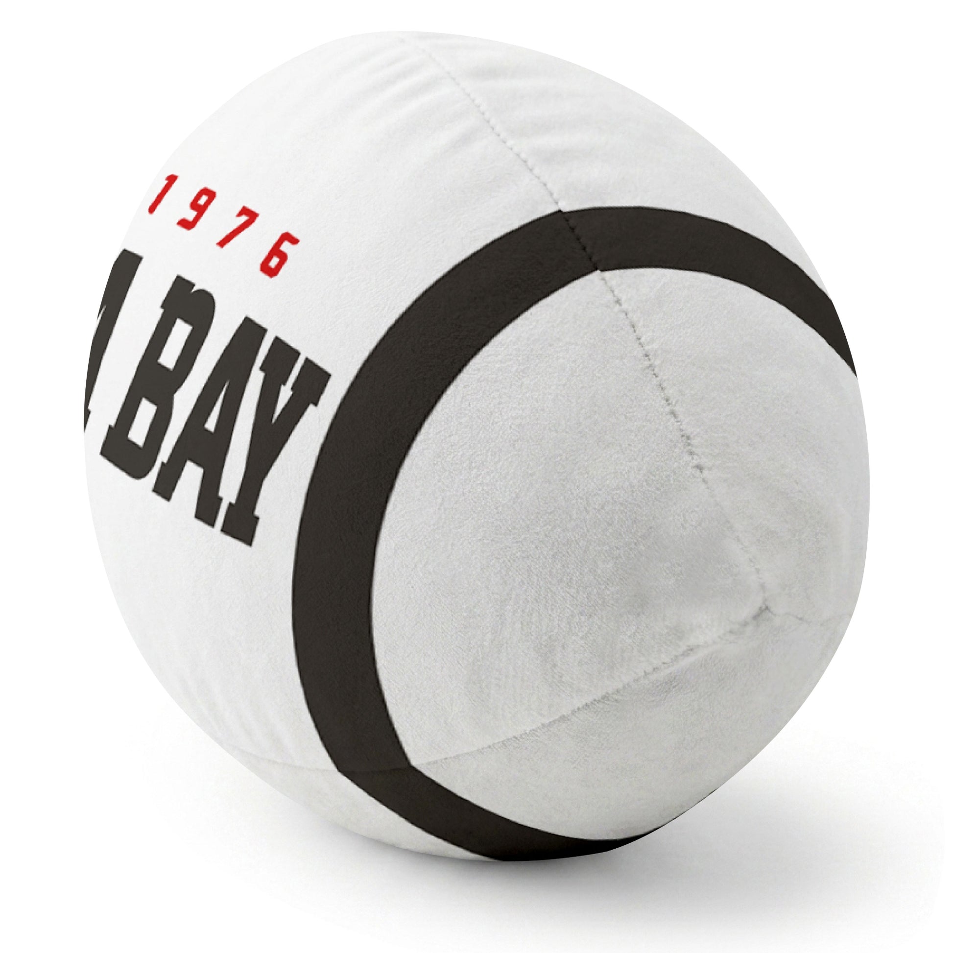 Tampa Bay White football pillow rounded end and seam angle view