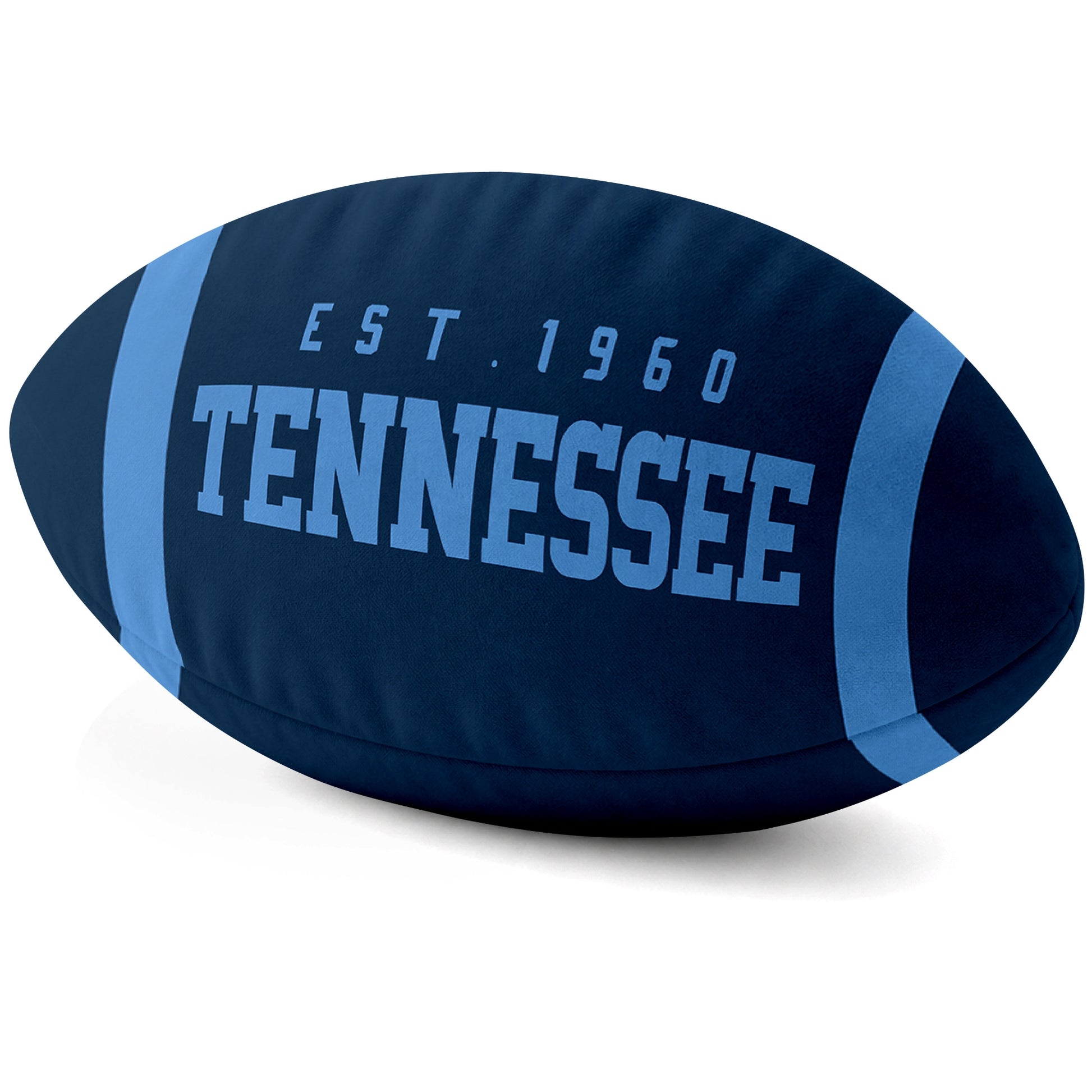 Tennessee Navy football shaped pillow city lettering side view
