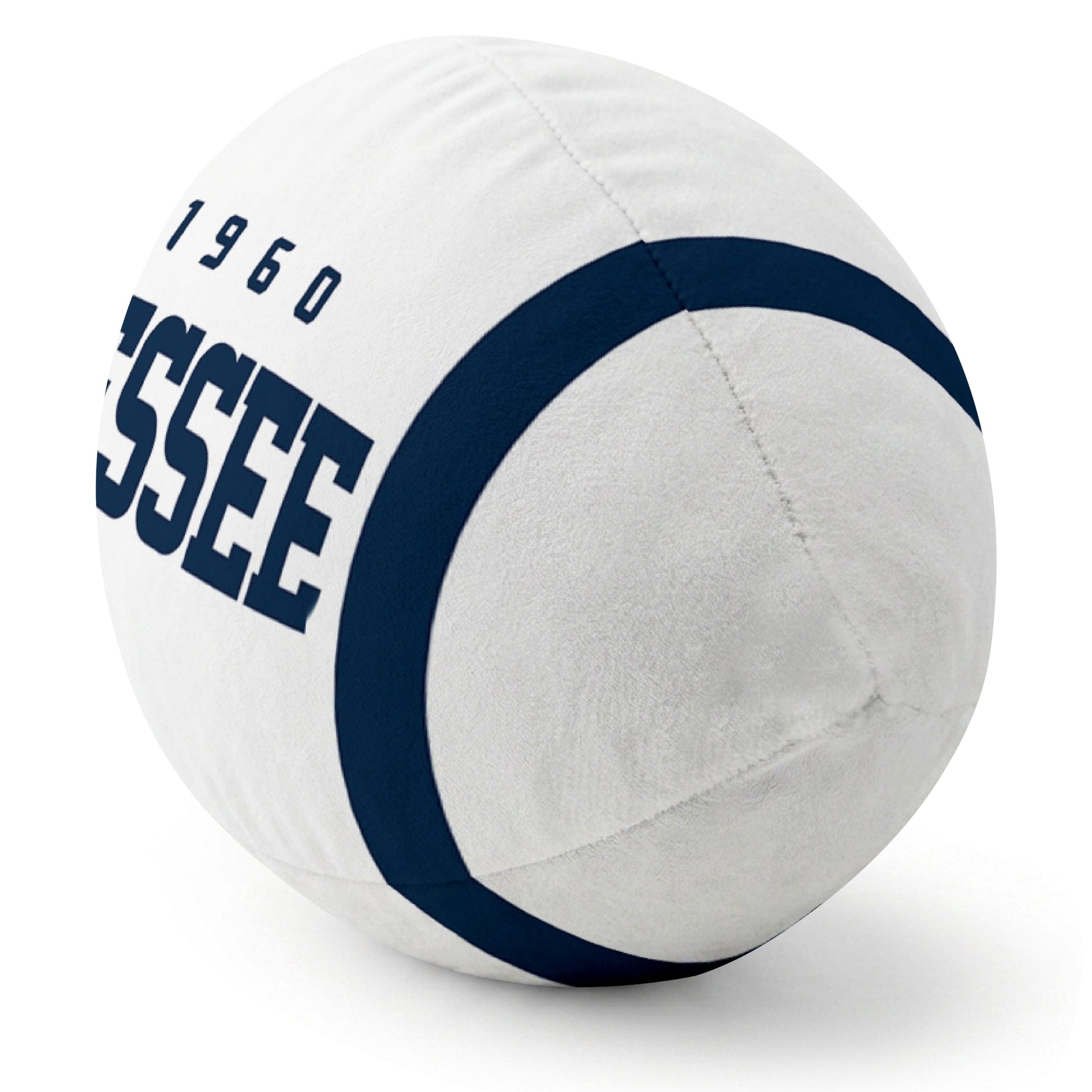 Tennessee White football pillow rounded end and seam angle view