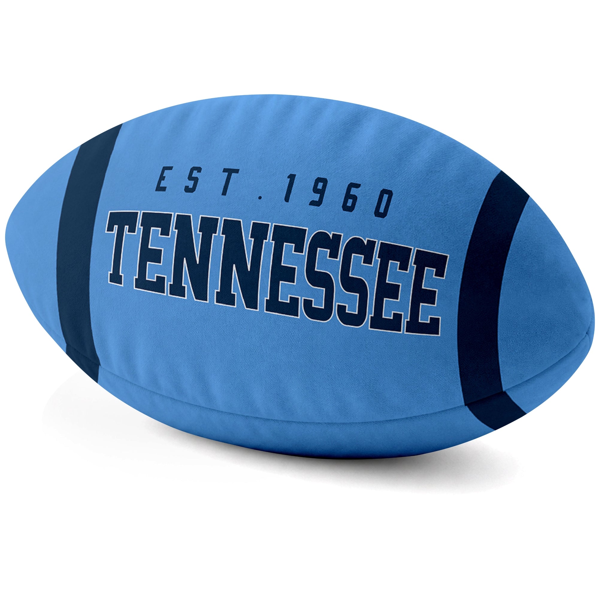 Tennessee Light Blue football shaped pillow city lettering side view