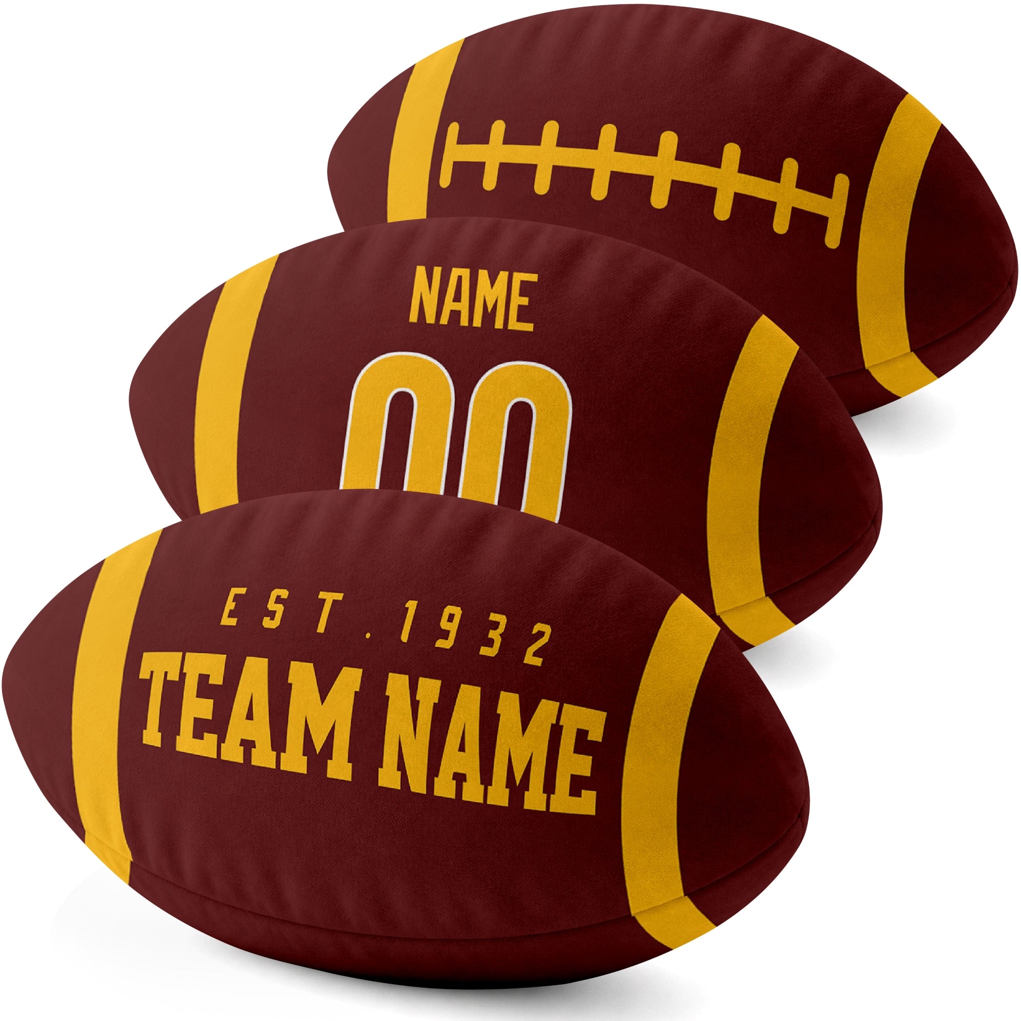 Washington personalized football shaped pillow three color angle display with city side custom name number side and lace detail