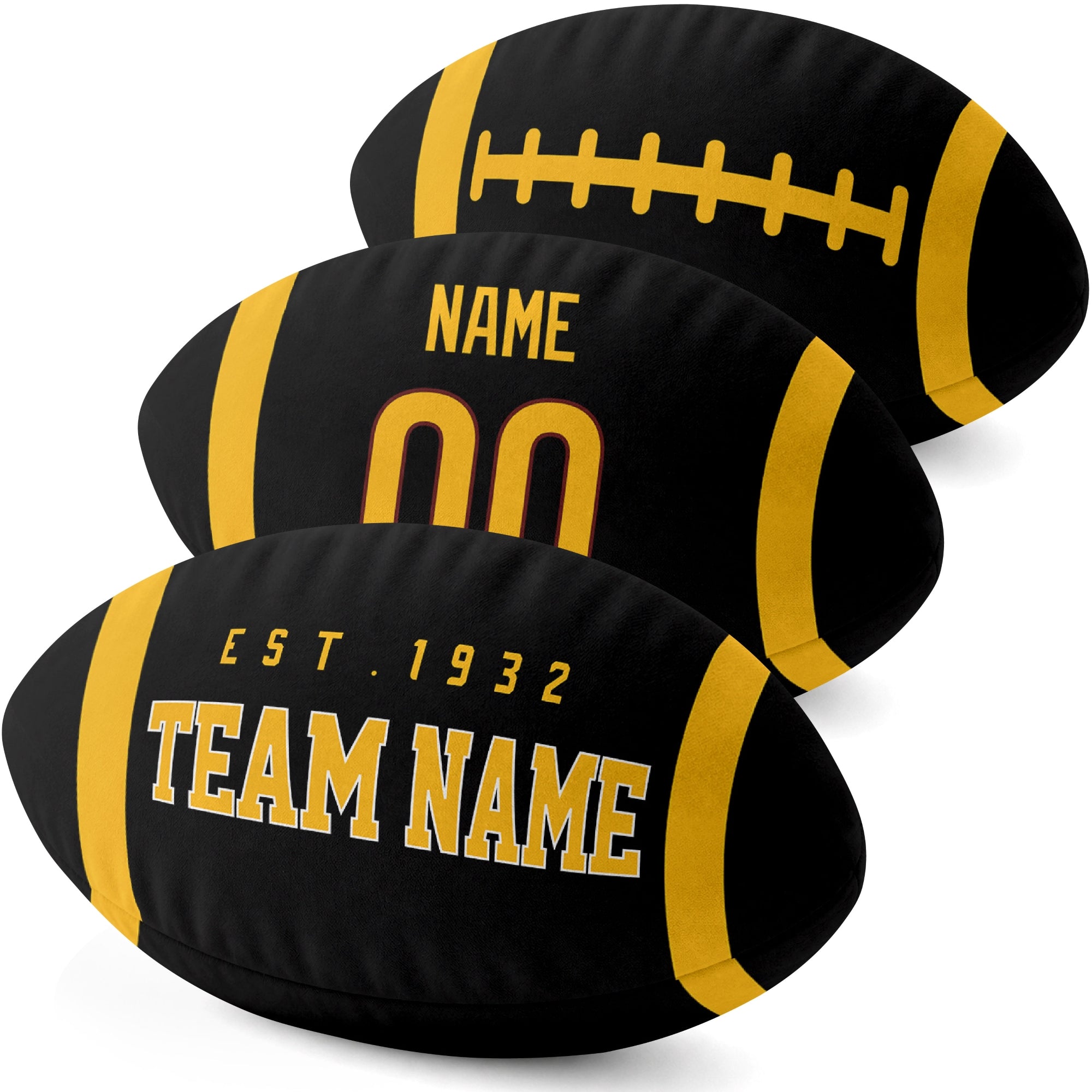 Washington personalized football pillow three color display highlighting the oval shape and contrasting end stripes