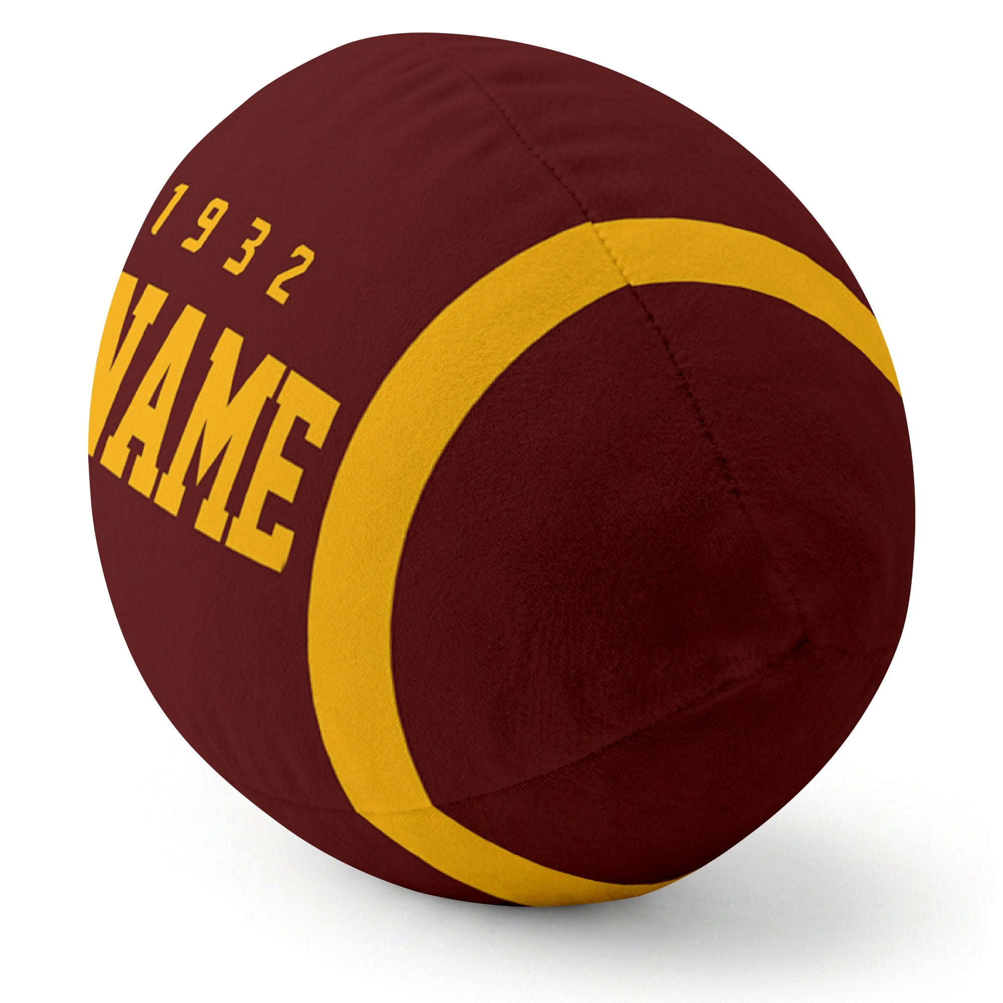 Washington Burgundy football pillow rounded end and seam angle view