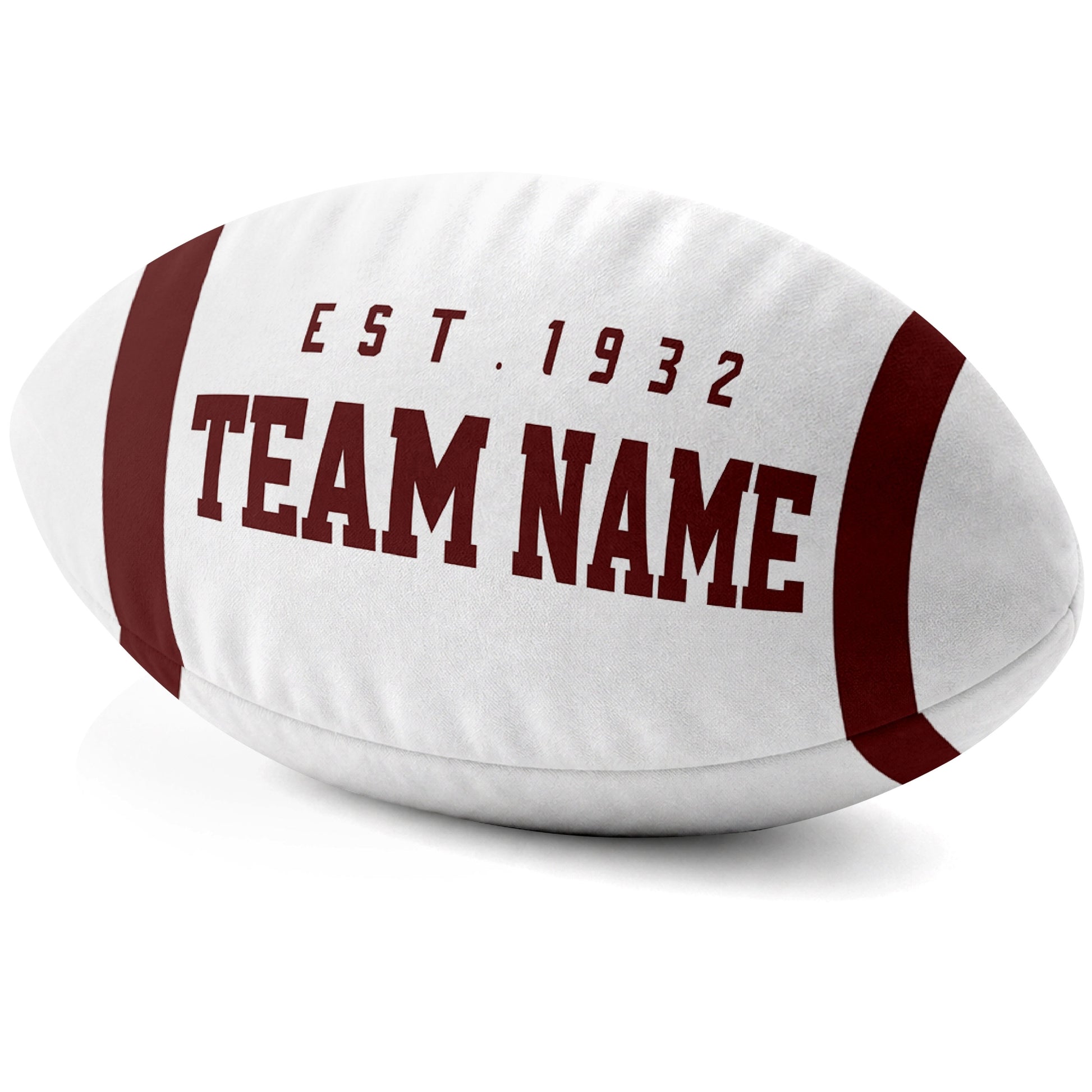 Washington White football shaped pillow city lettering side view