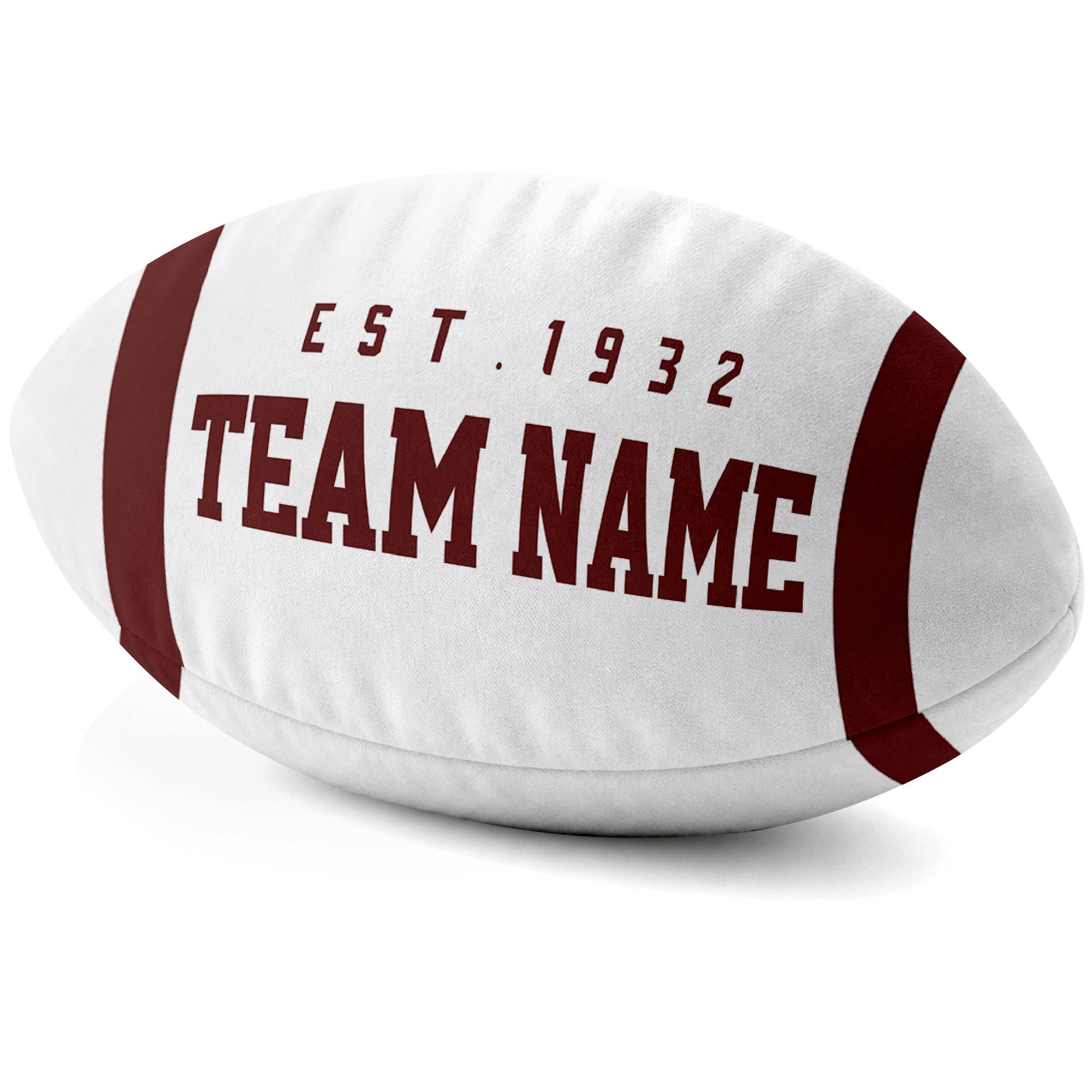 Washington White football shaped pillow city lettering side view