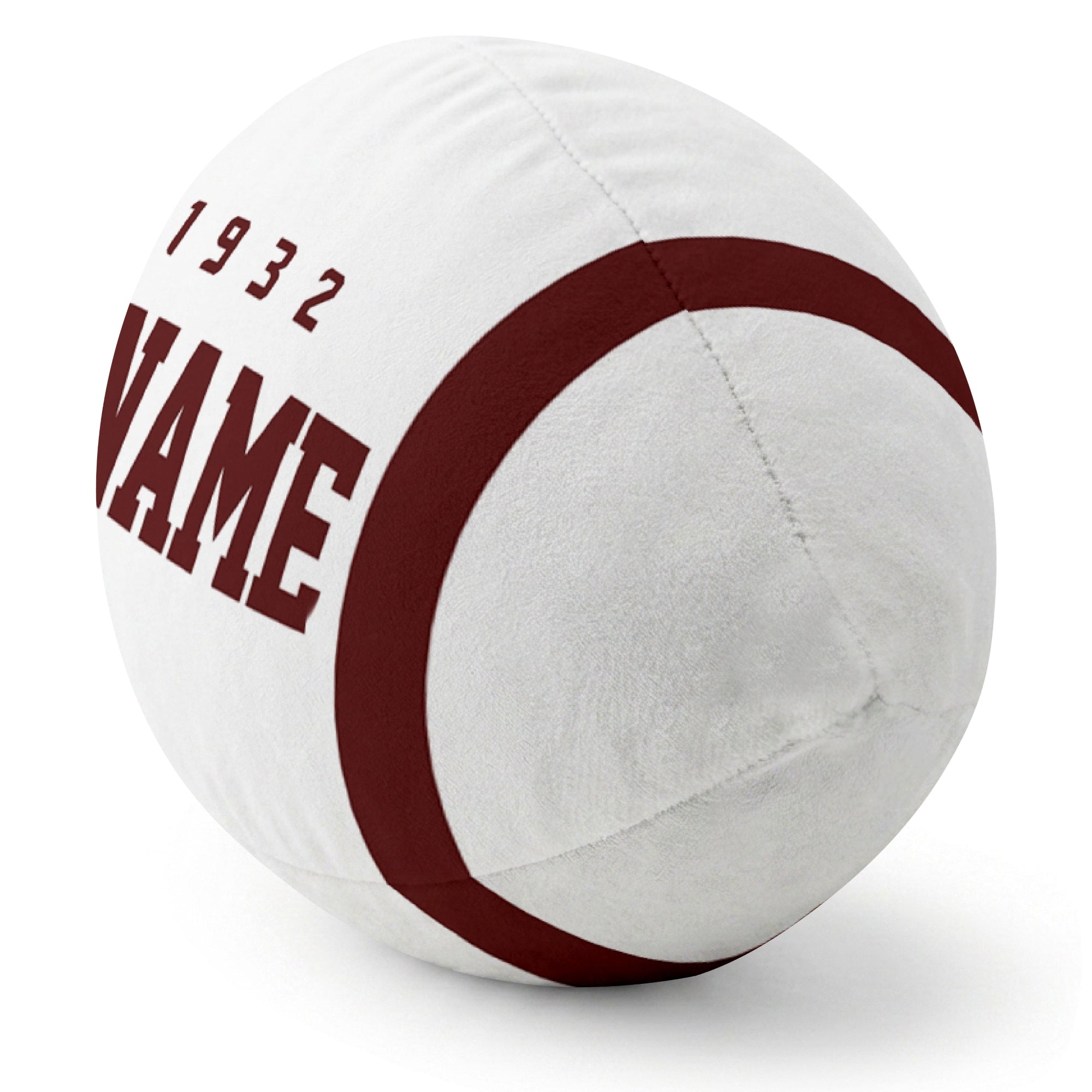 Washington White football pillow rounded end and seam angle view