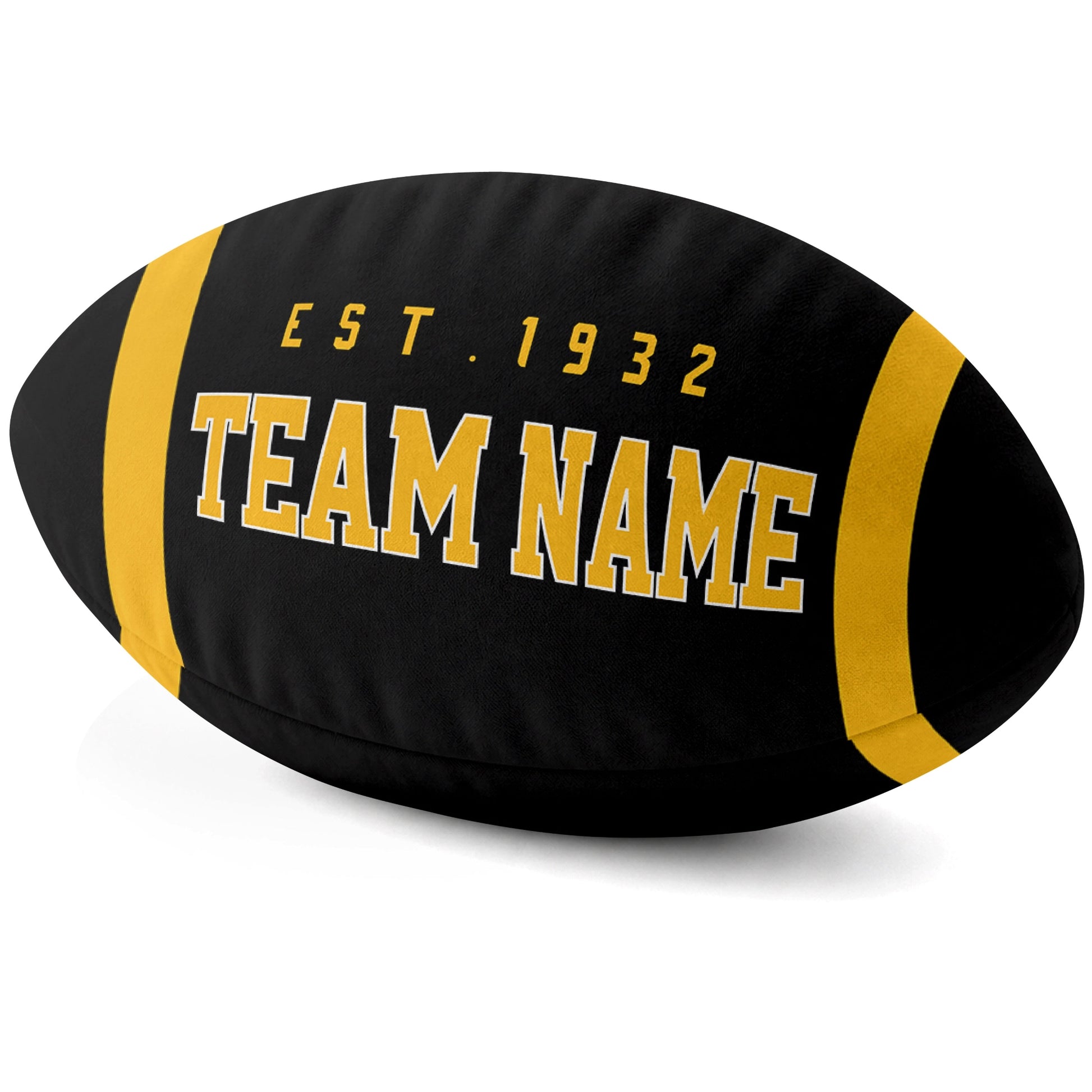 Washington Black football shaped pillow city lettering side view