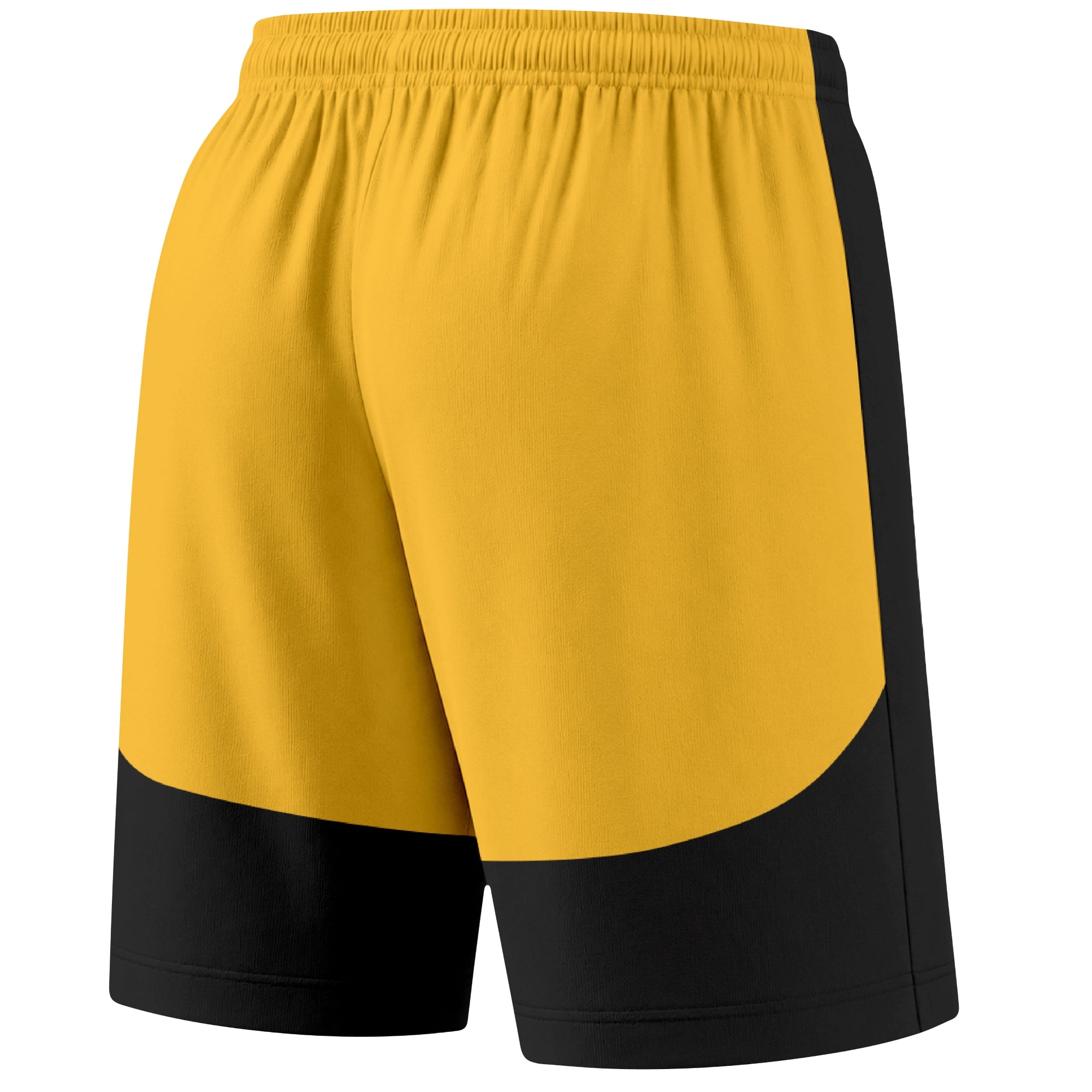 Black color block hockey athletic shorts back and angled view highlighting breathable fabric and athletic fit design