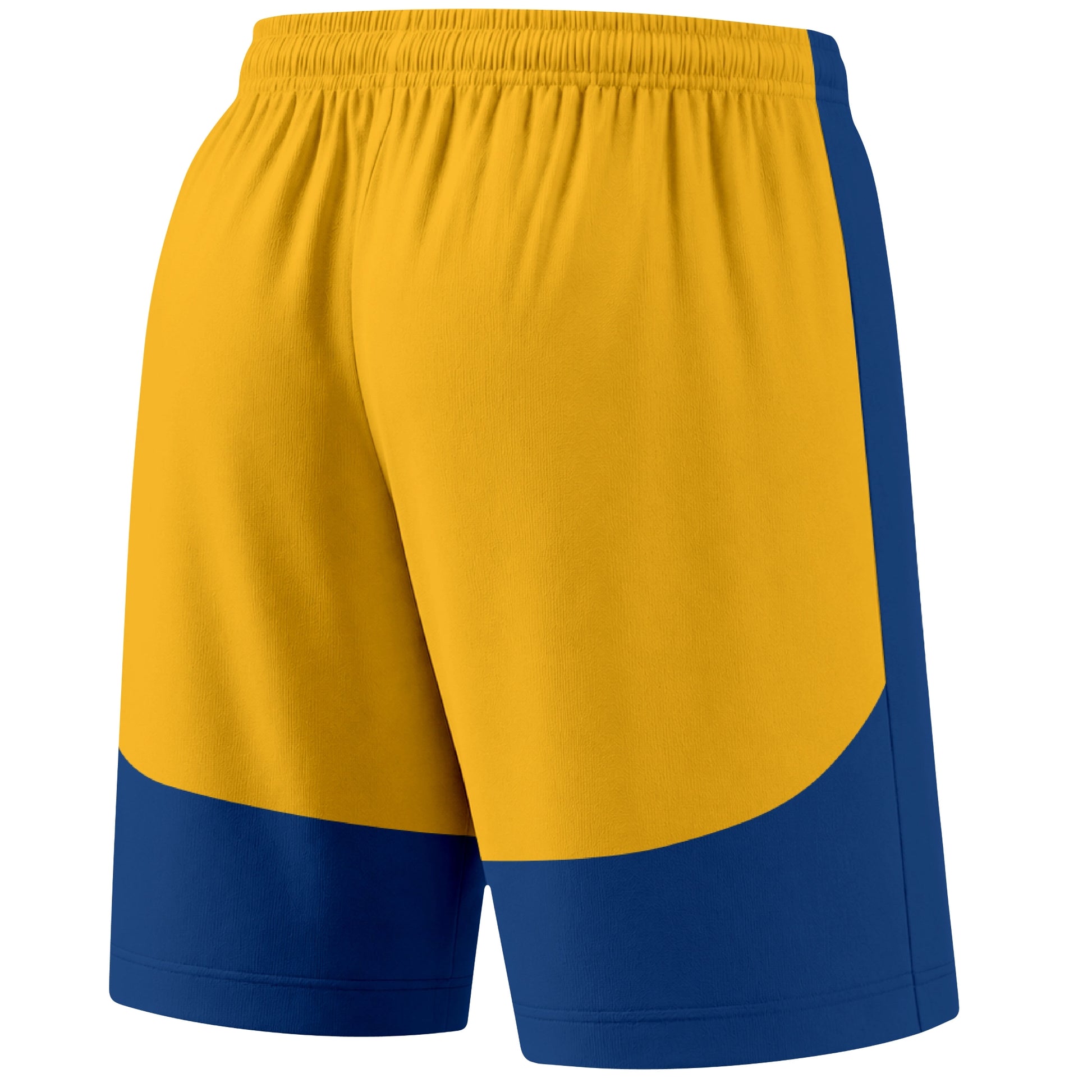 Royal color block hockey athletic shorts back and angled view highlighting breathable fabric and athletic fit design