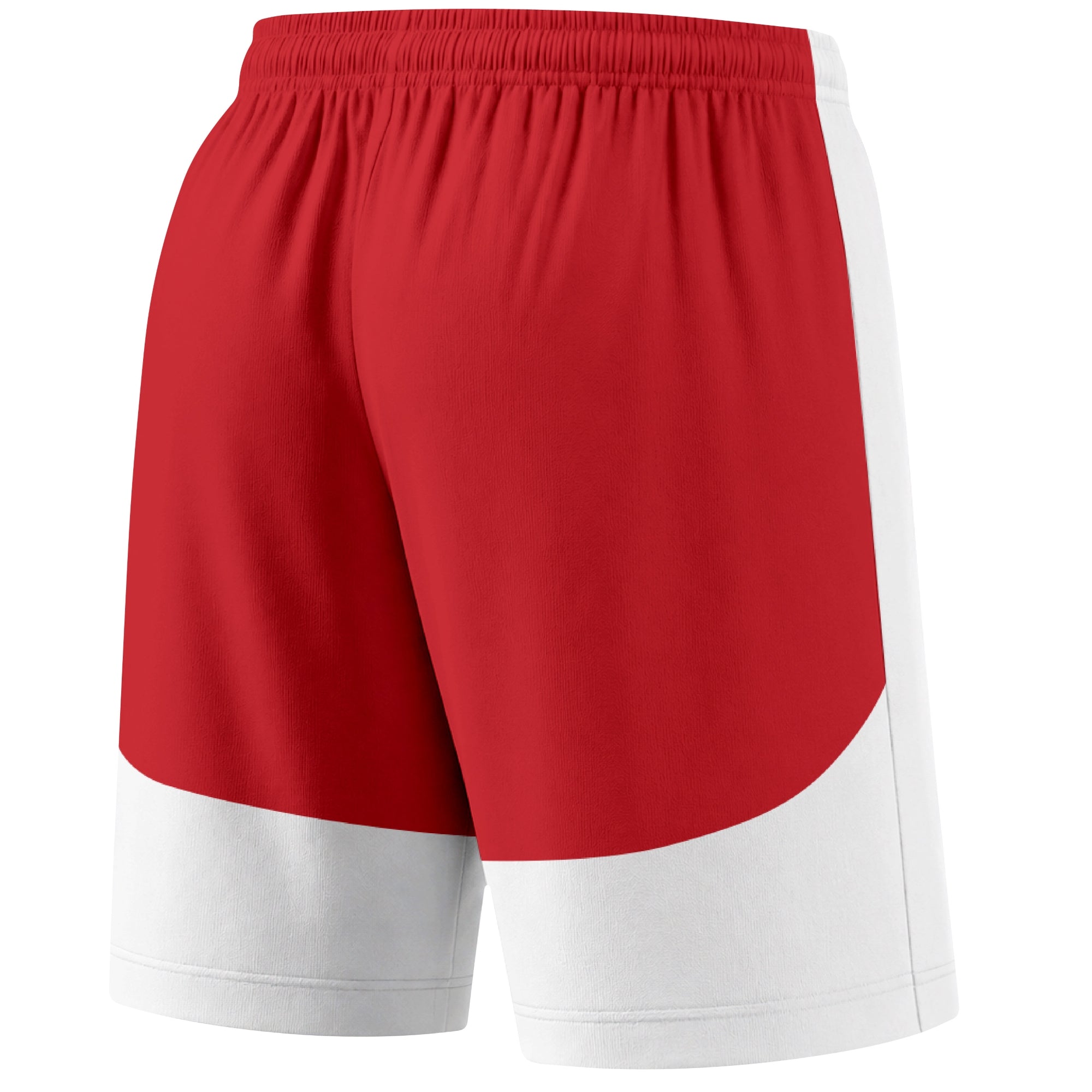 White color block hockey athletic shorts back and angled view highlighting breathable fabric and athletic fit design