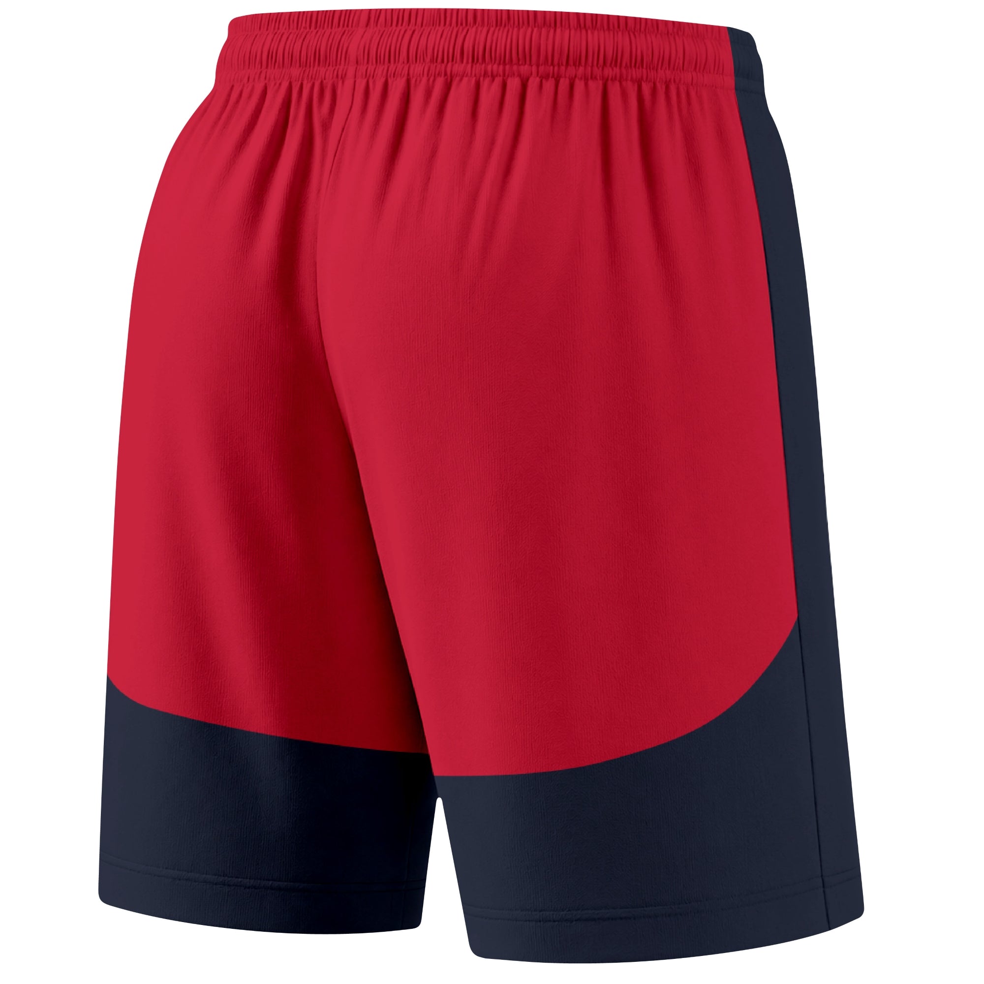 Navy color block hockey athletic shorts back and angled view highlighting breathable fabric and athletic fit design