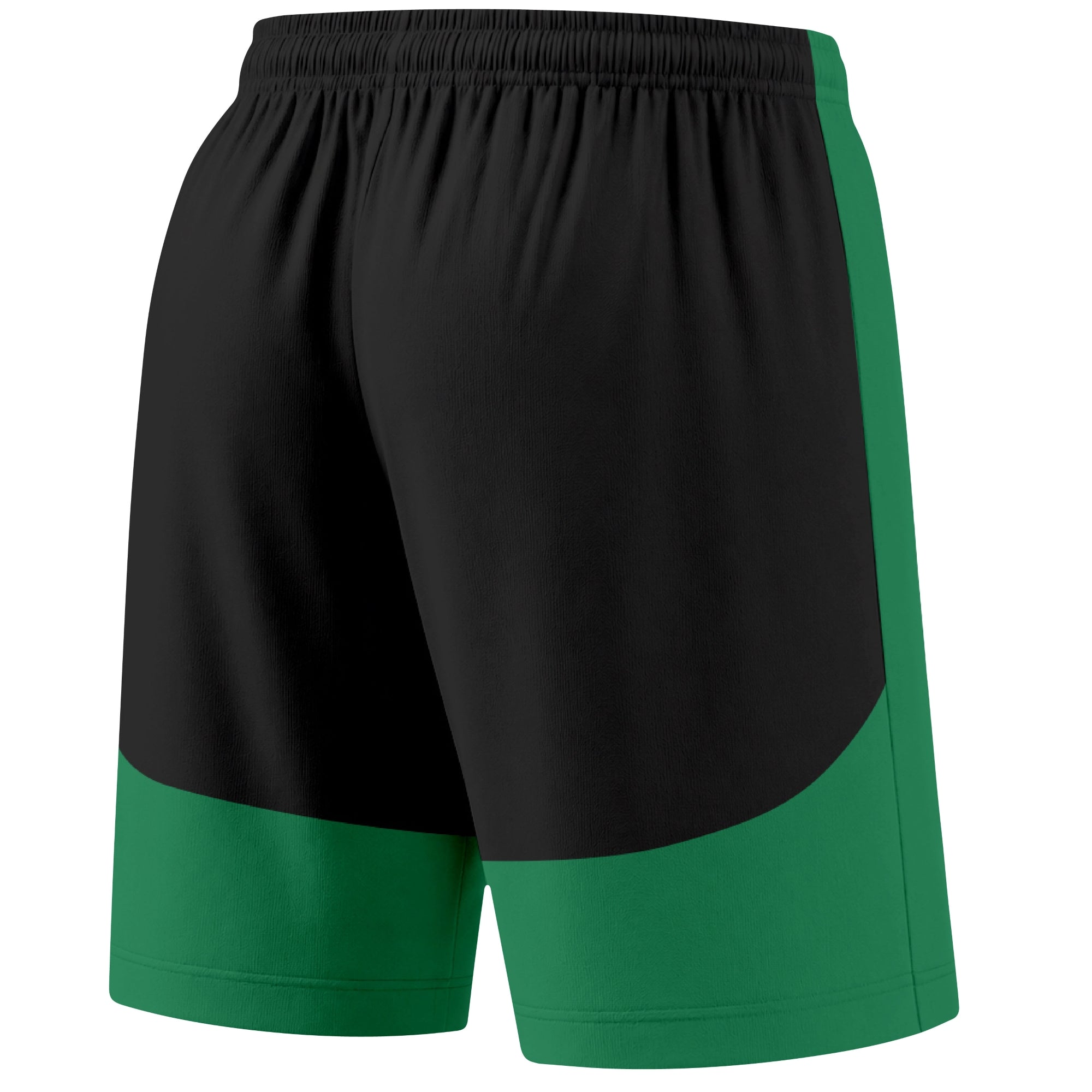 Green color block hockey athletic shorts back and angled view highlighting breathable fabric and athletic fit design