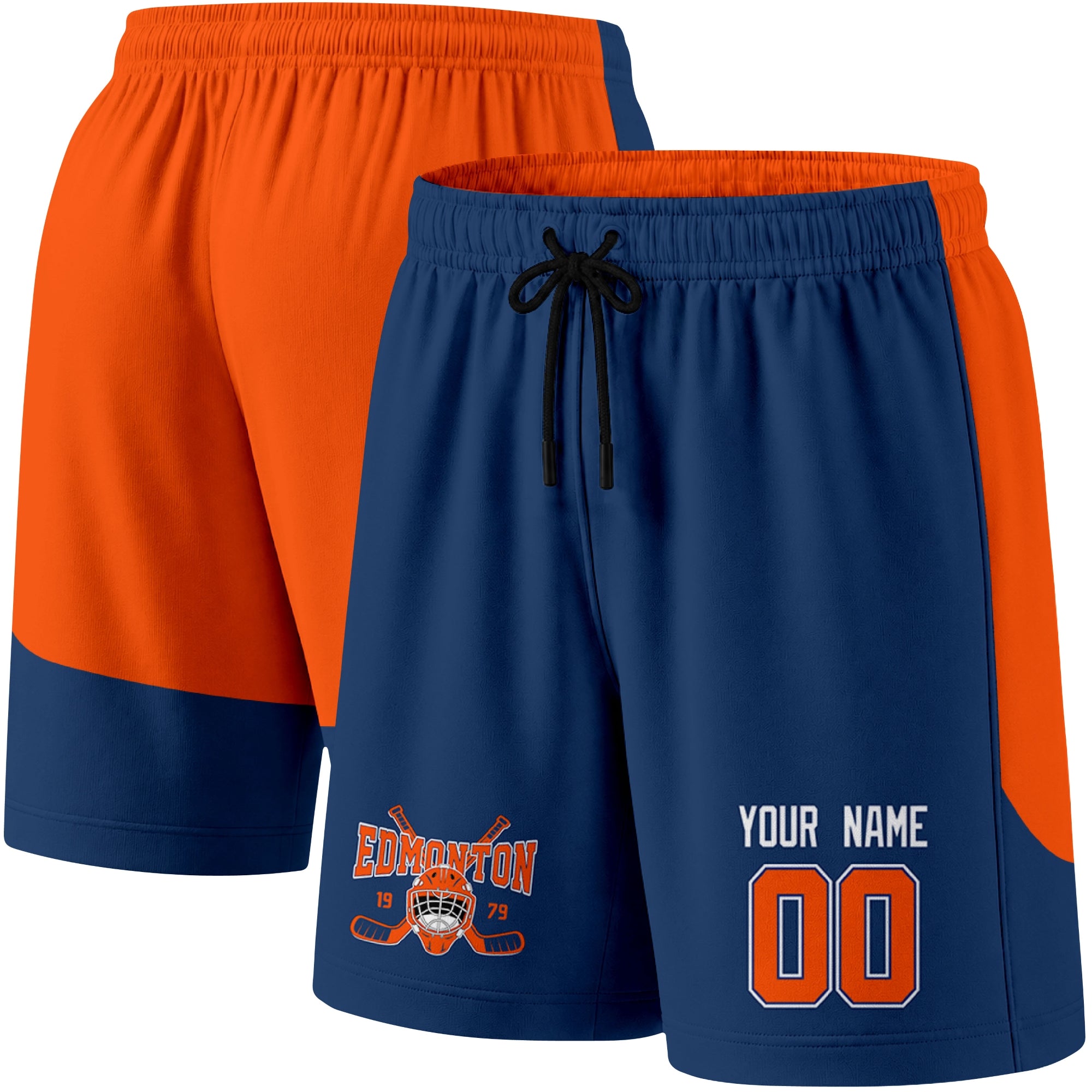 Royal color variation hockey athletic shorts shown from front and back angle with elastic waistband and drawstring detail