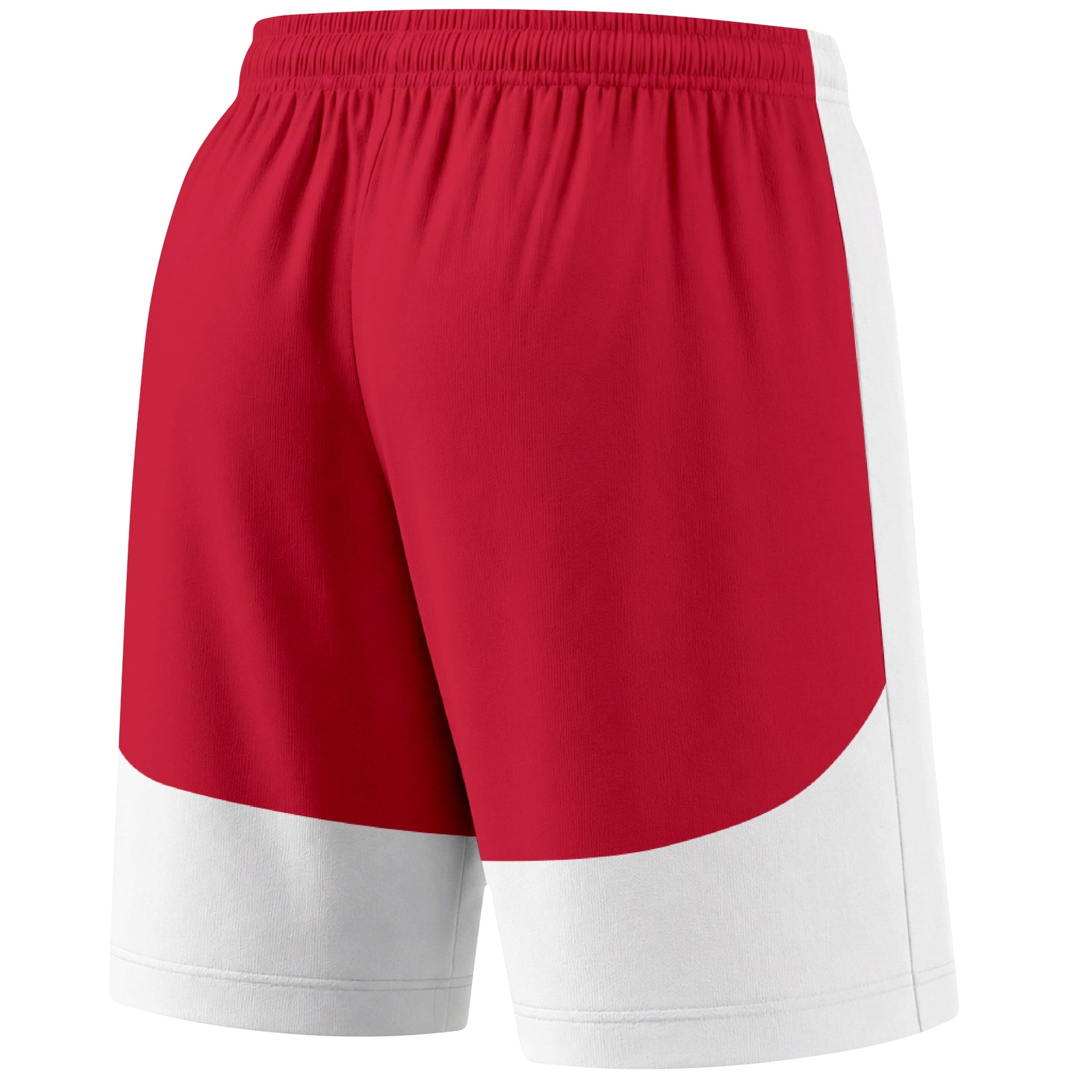 White color block hockey athletic shorts back and angled view highlighting breathable fabric and athletic fit design