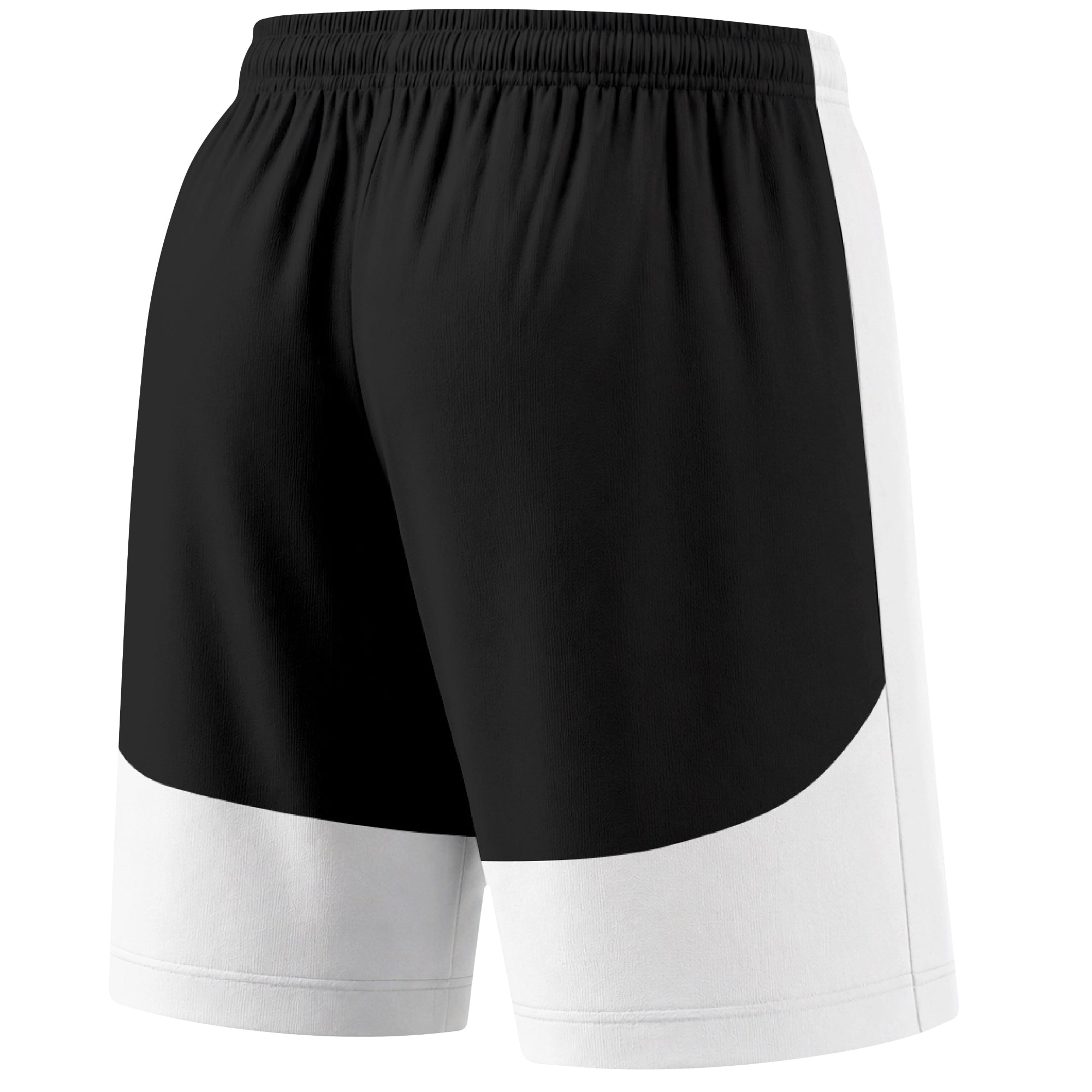 White color block hockey athletic shorts back and angled view highlighting breathable fabric and athletic fit design