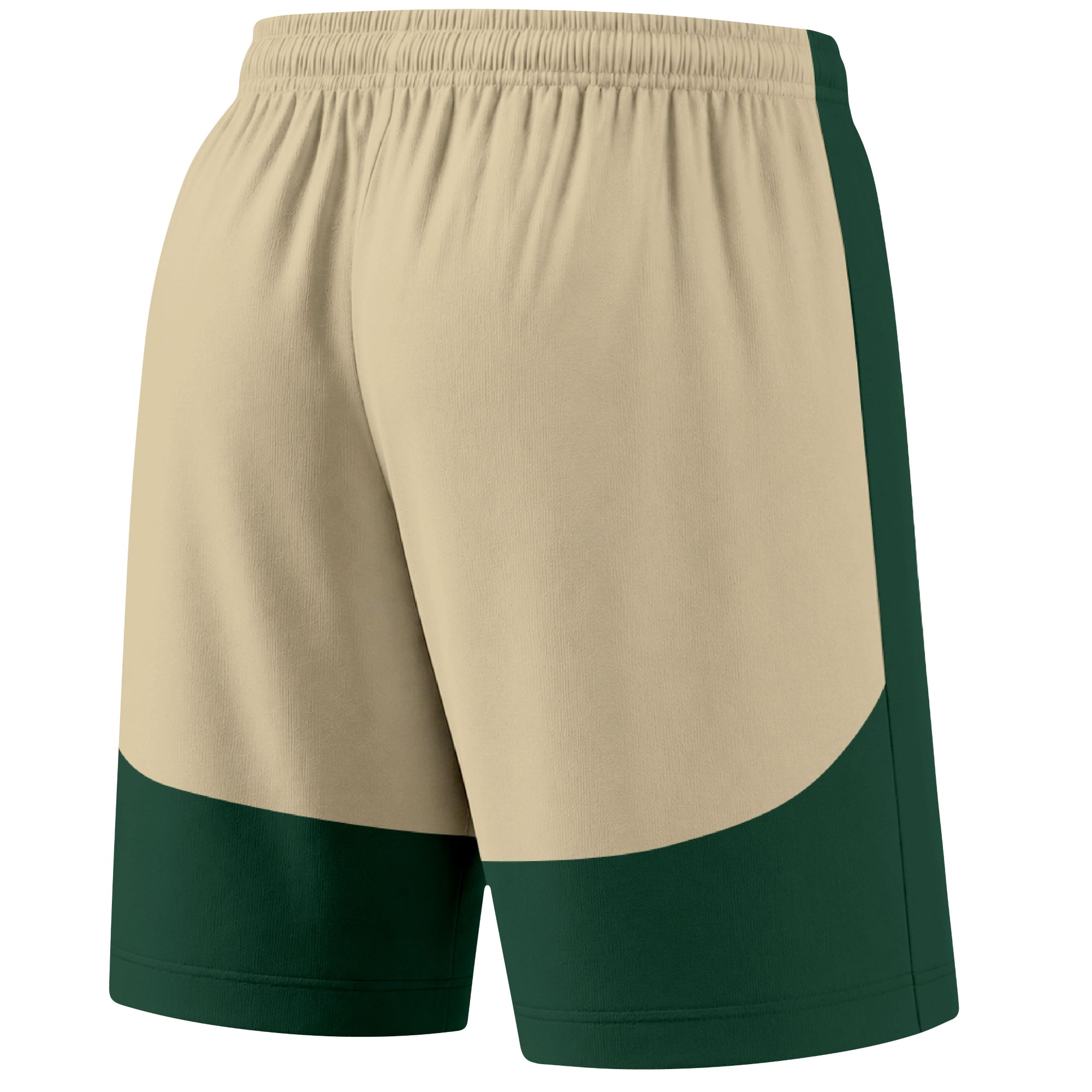 Green color block hockey athletic shorts back and angled view highlighting breathable fabric and athletic fit design