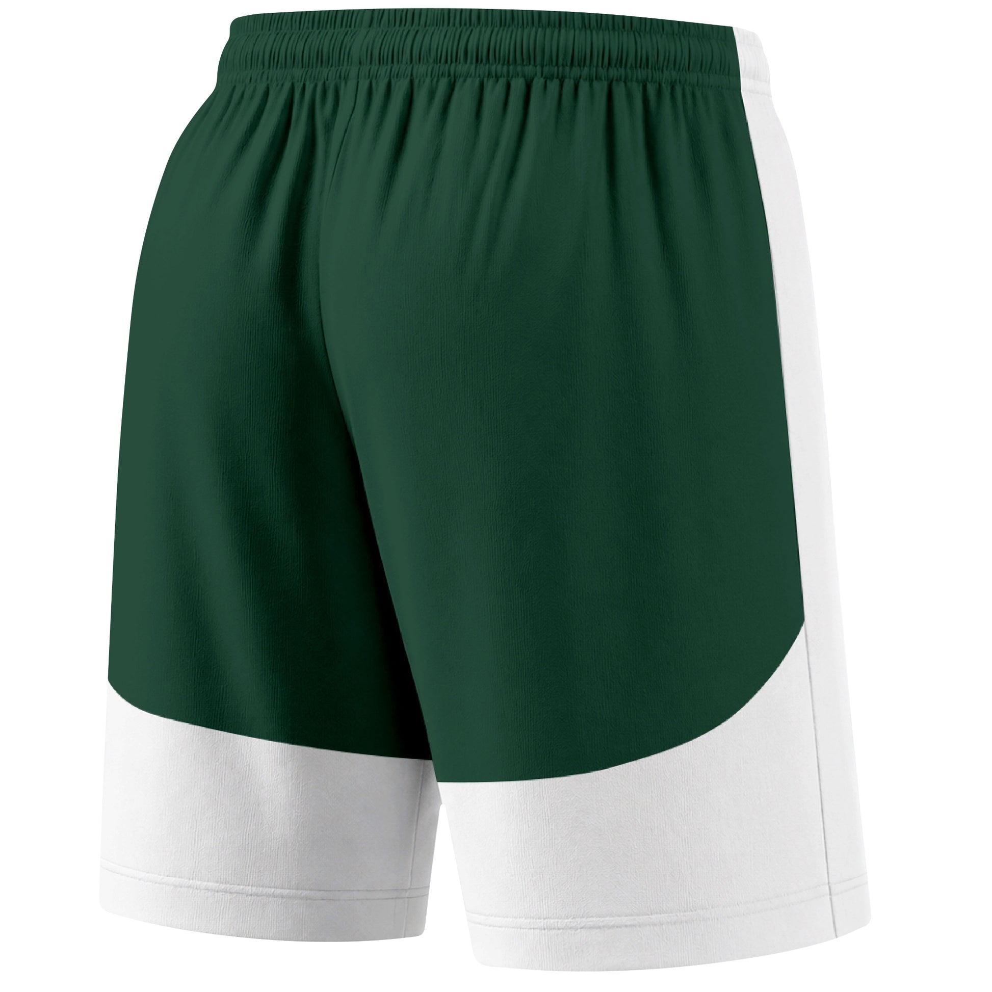White color block hockey athletic shorts back and angled view highlighting breathable fabric and athletic fit design