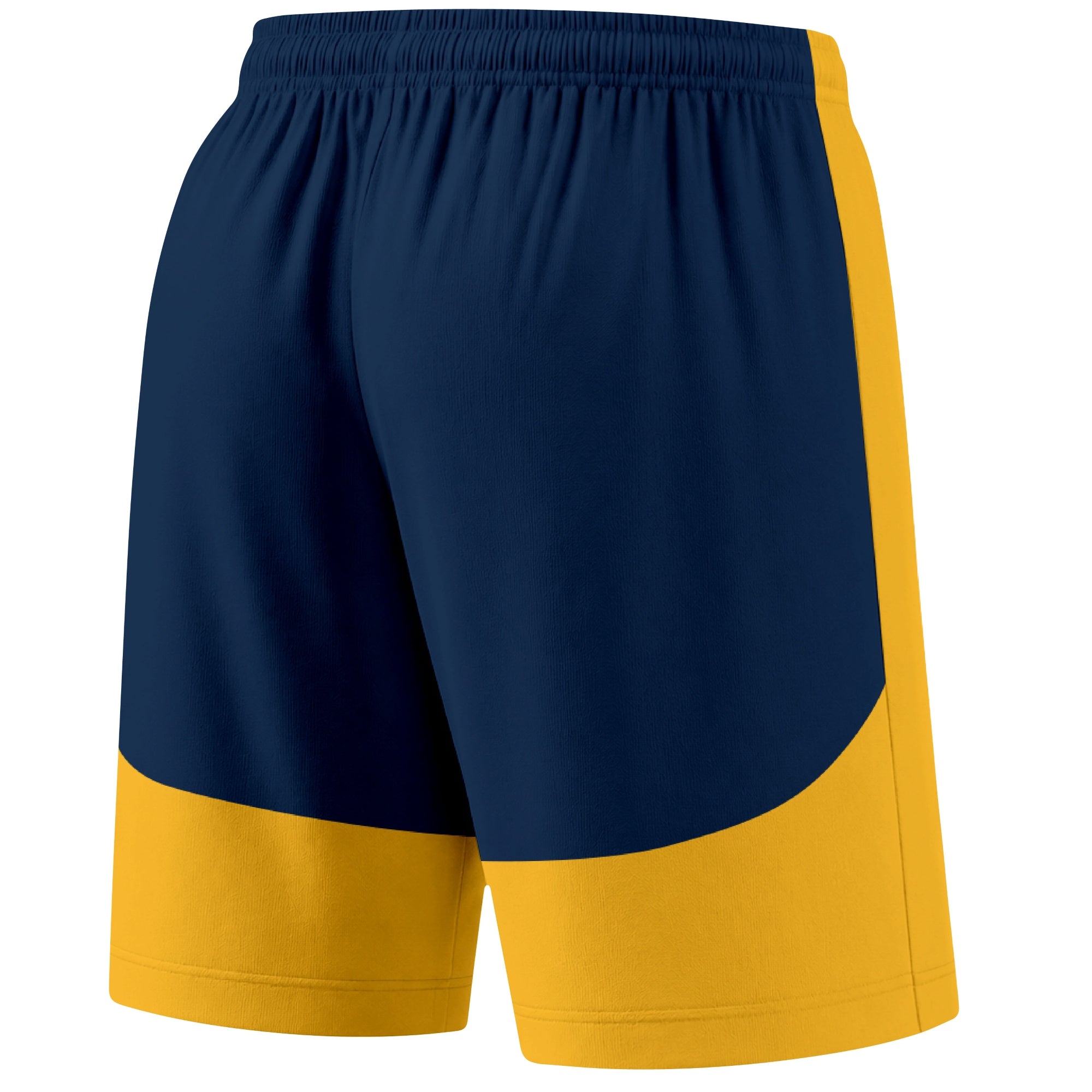Gold color block hockey athletic shorts back and angled view highlighting breathable fabric and athletic fit design