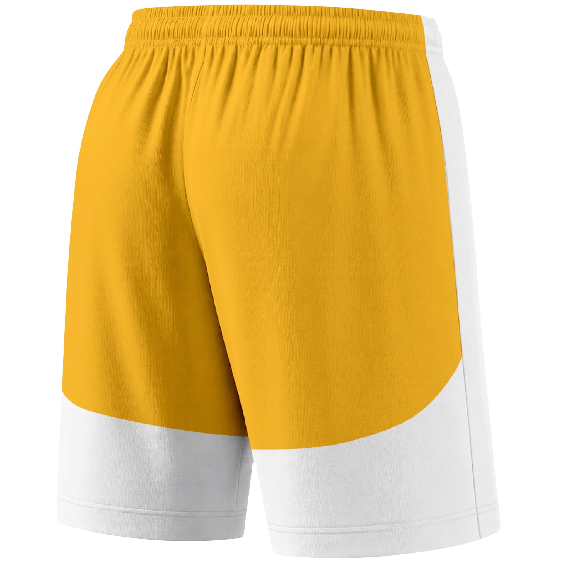 White color block hockey athletic shorts back and angled view highlighting breathable fabric and athletic fit design