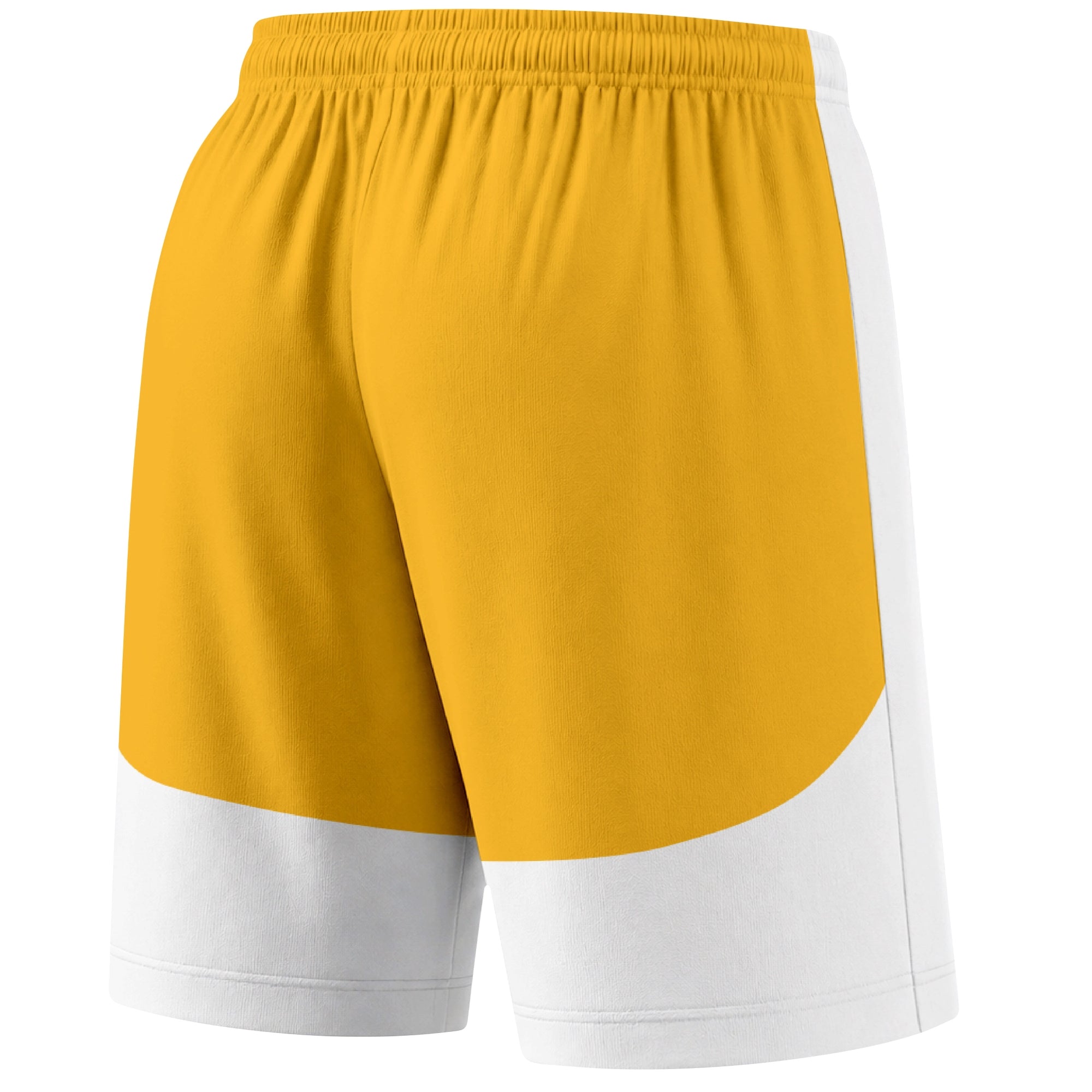 White color block hockey athletic shorts back and angled view highlighting breathable fabric and athletic fit design