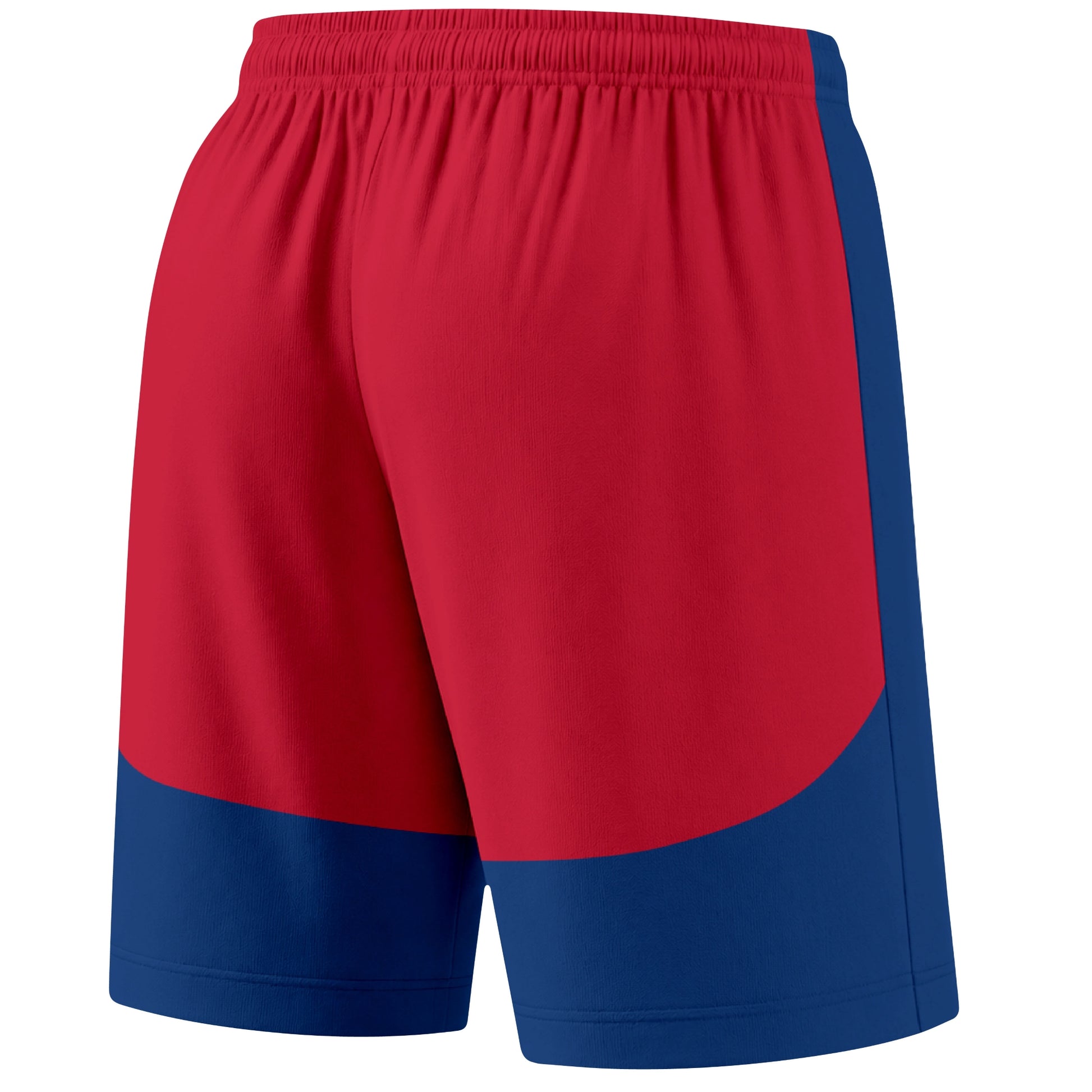Blue color block hockey athletic shorts back and angled view highlighting breathable fabric and athletic fit design