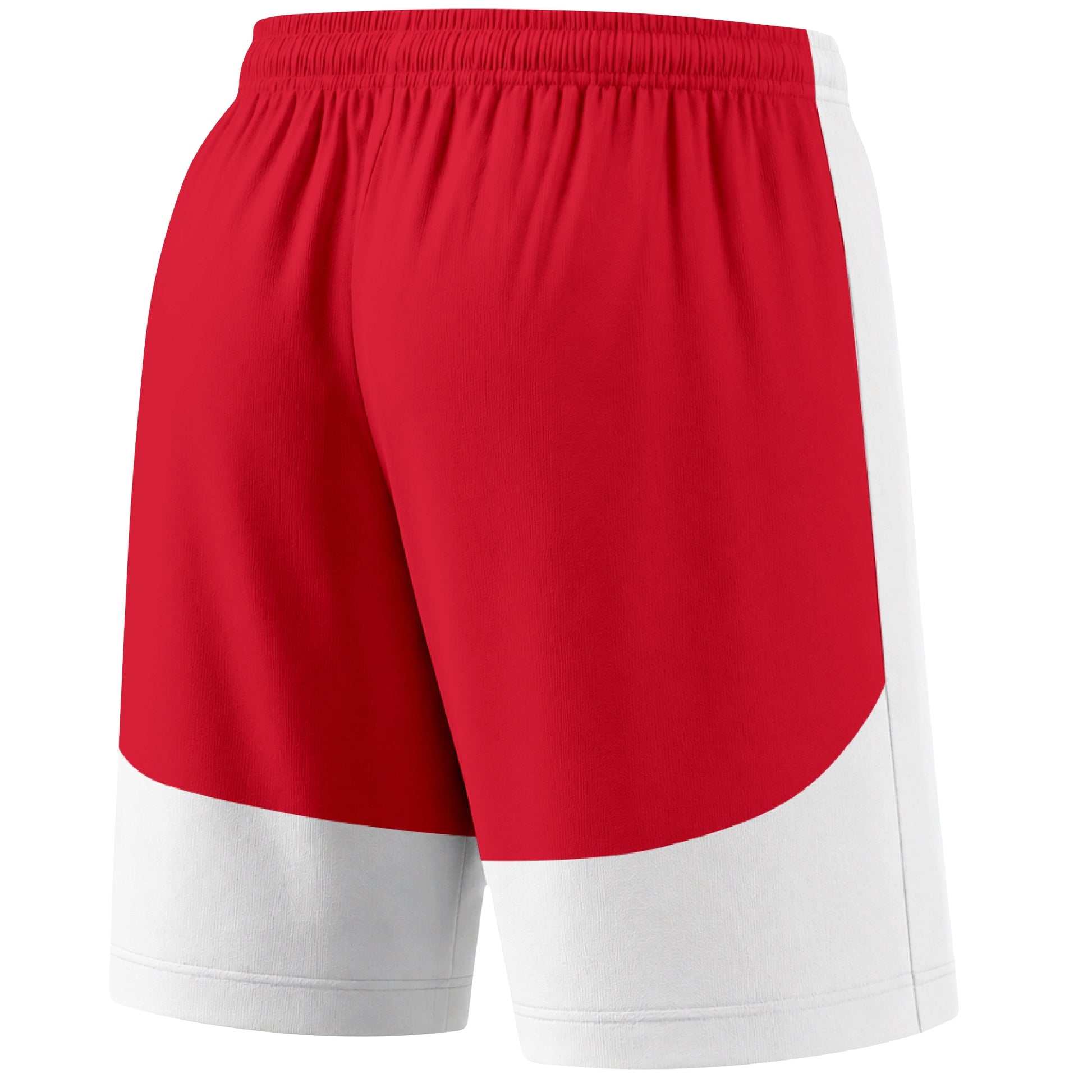 White color block hockey athletic shorts back and angled view highlighting breathable fabric and athletic fit design