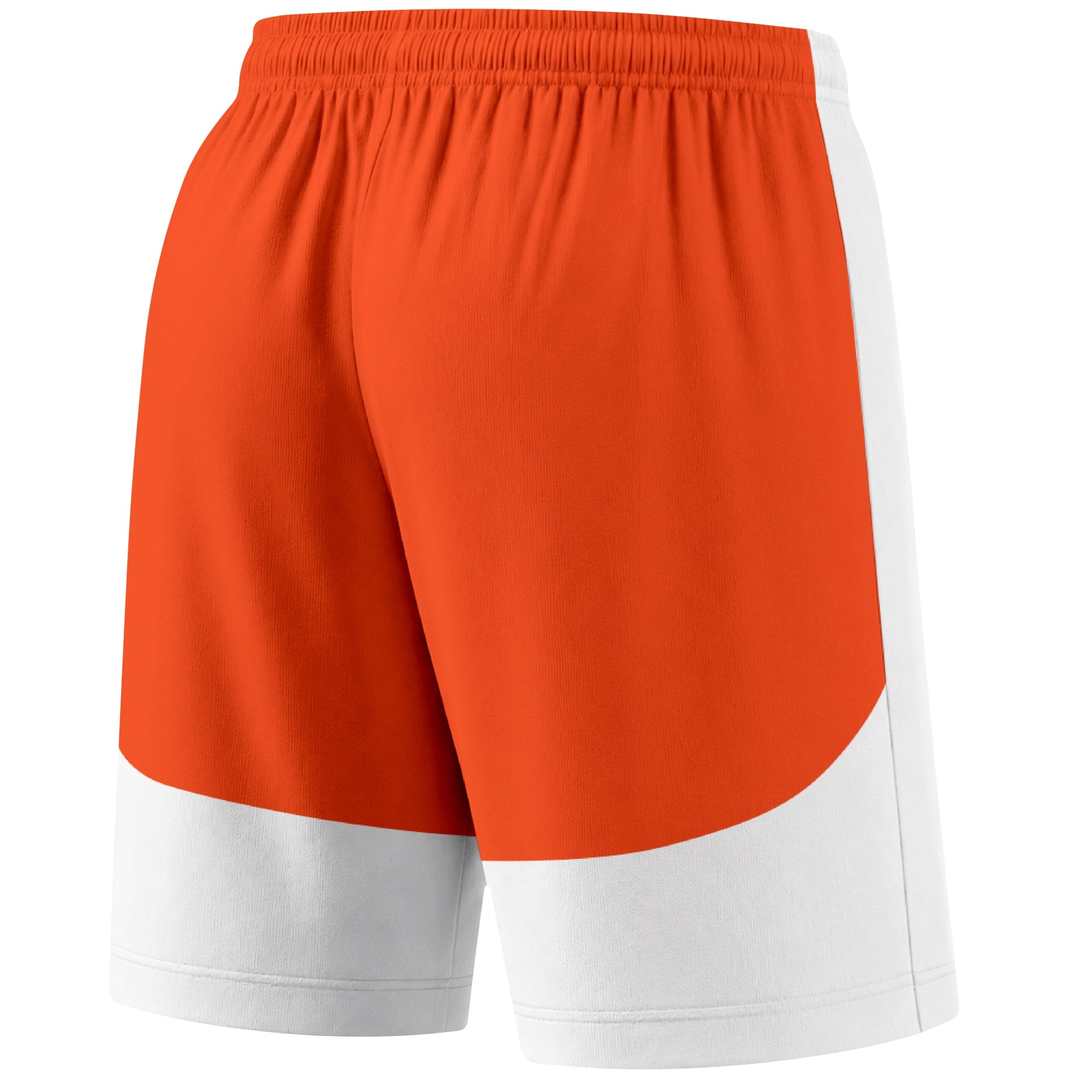 White color block hockey athletic shorts back and angled view highlighting breathable fabric and athletic fit design