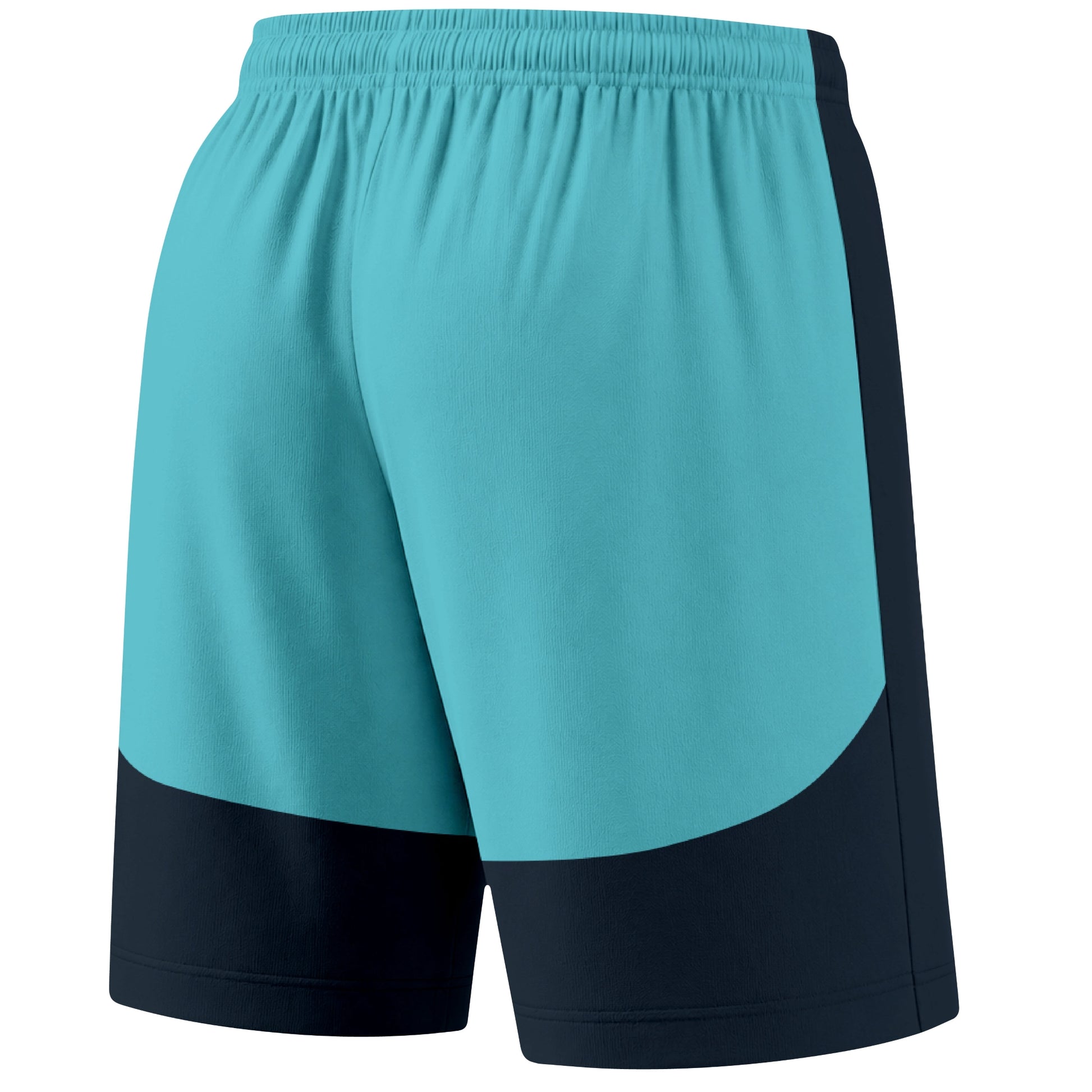 Blue color block hockey athletic shorts back and angled view highlighting breathable fabric and athletic fit design