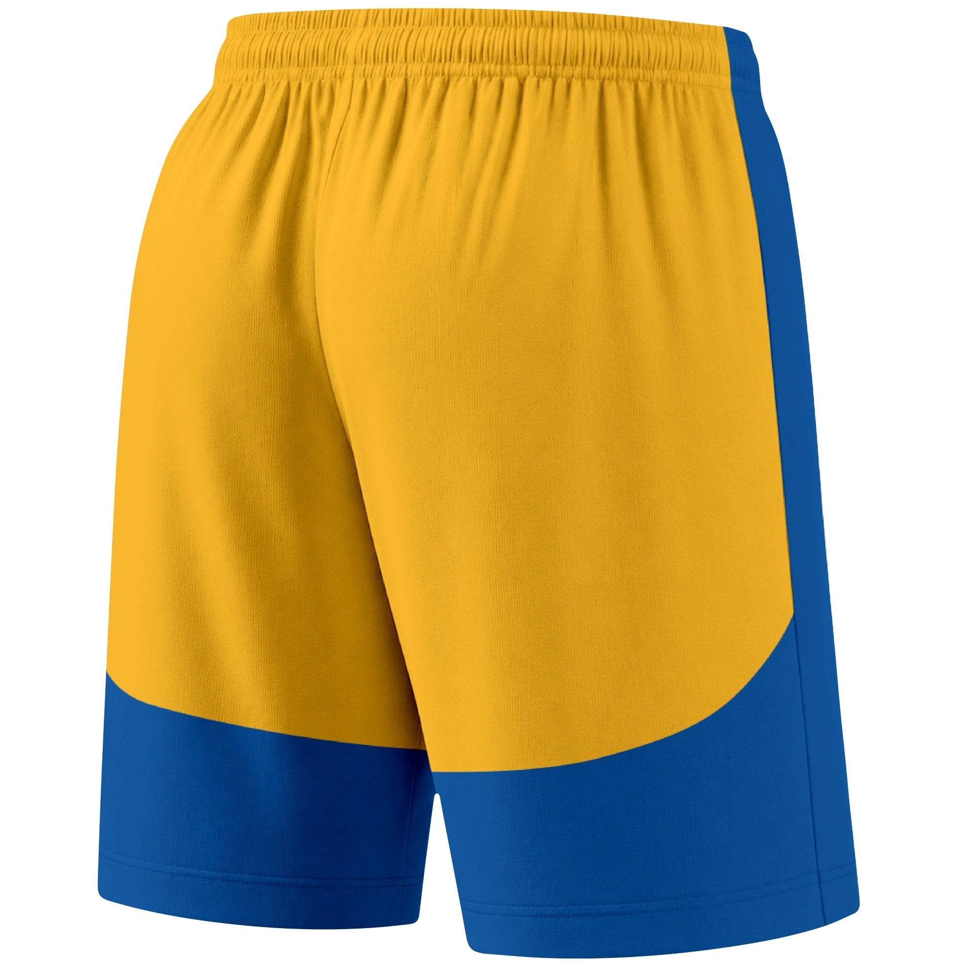 Blue color block hockey athletic shorts back and angled view highlighting breathable fabric and athletic fit design