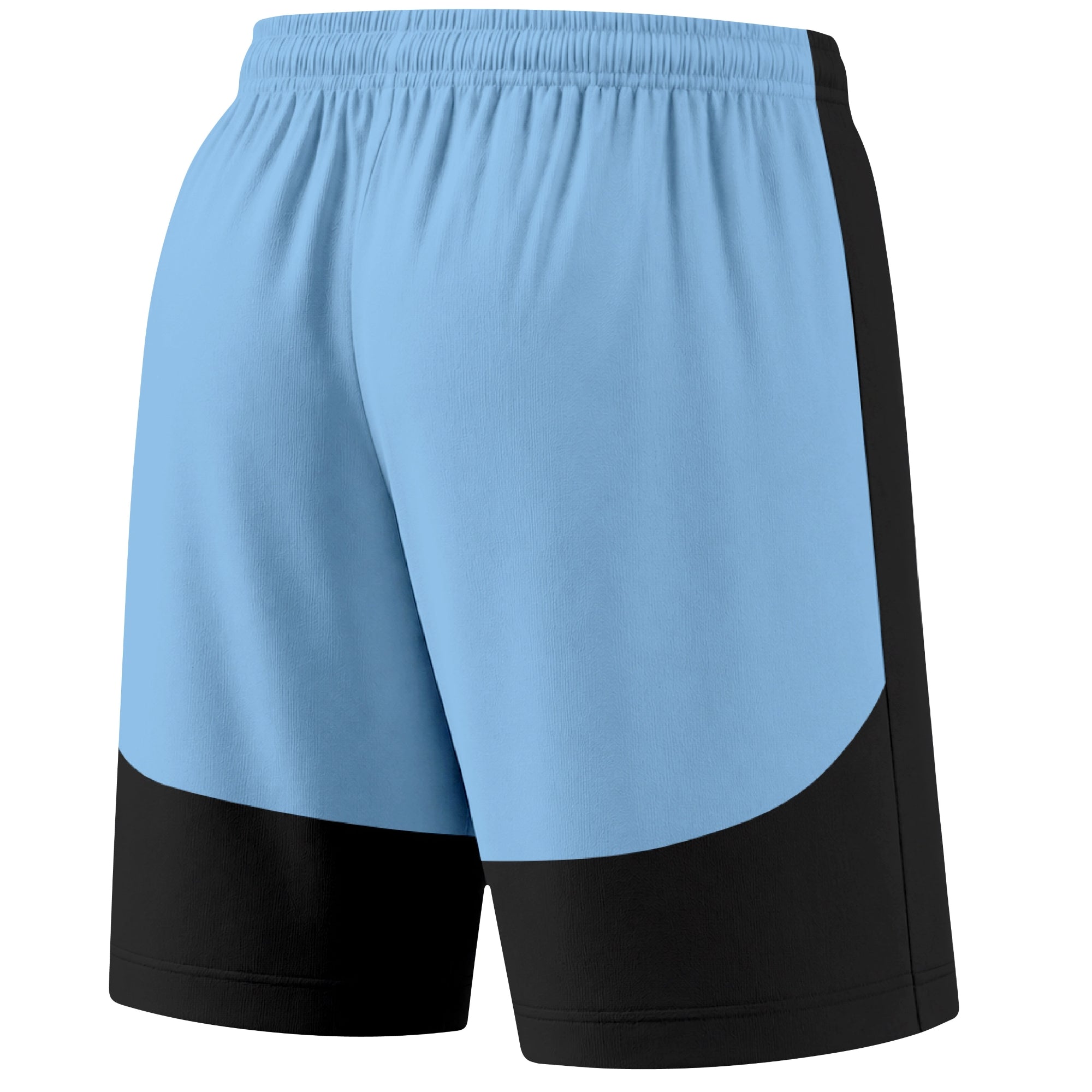 Black color block hockey athletic shorts back and angled view highlighting breathable fabric and athletic fit design