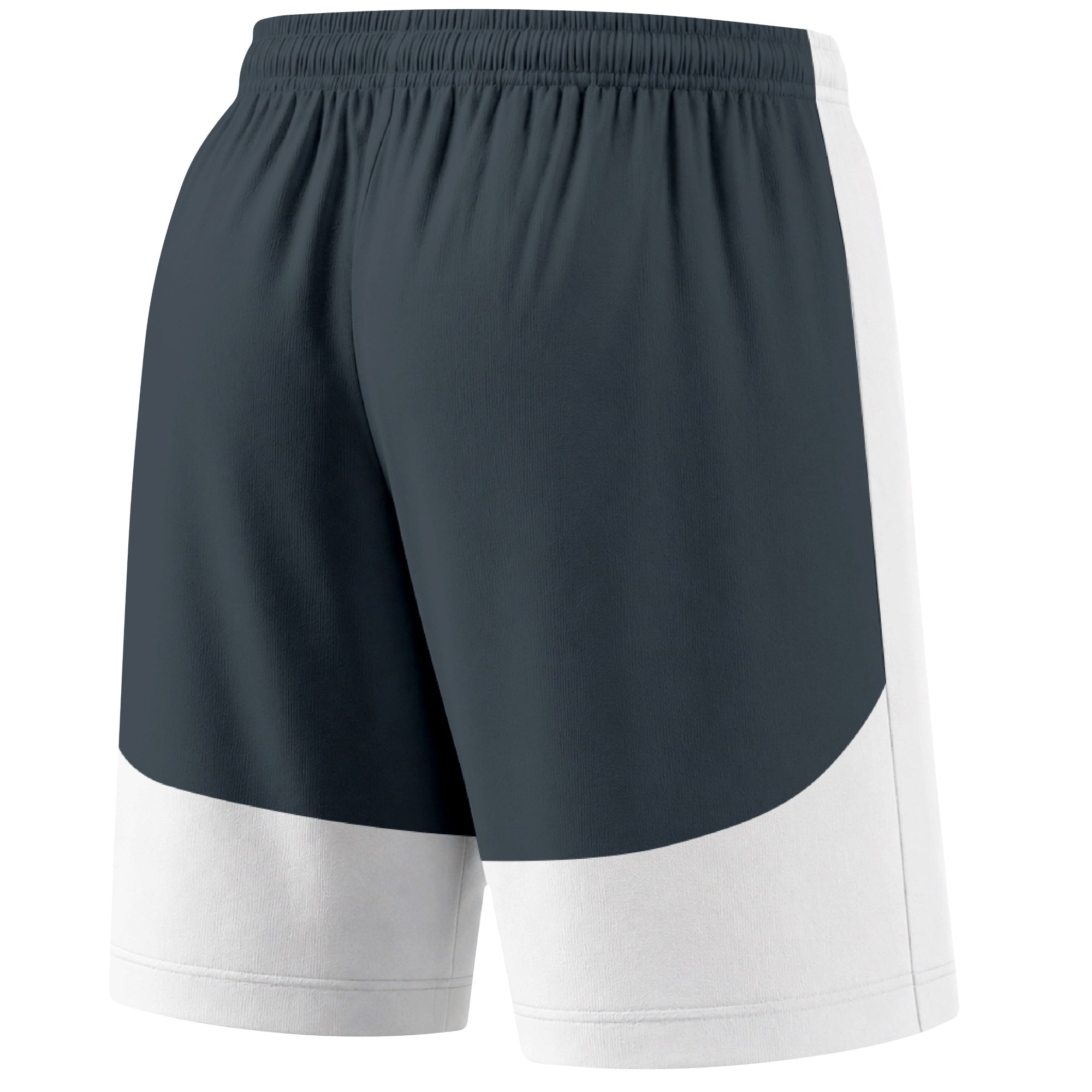 White color block hockey athletic shorts back and angled view highlighting breathable fabric and athletic fit design
